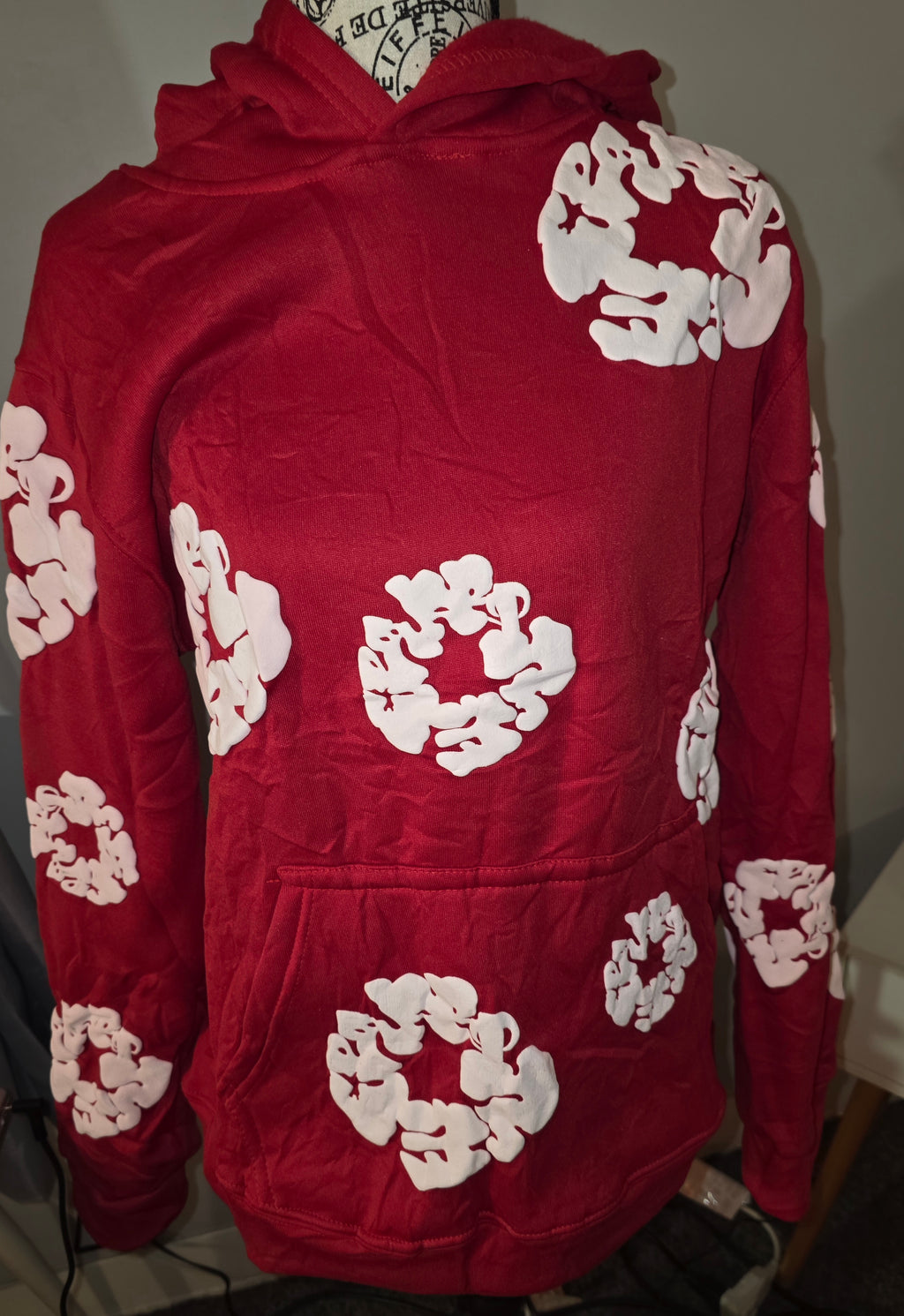 Red and white hoodie