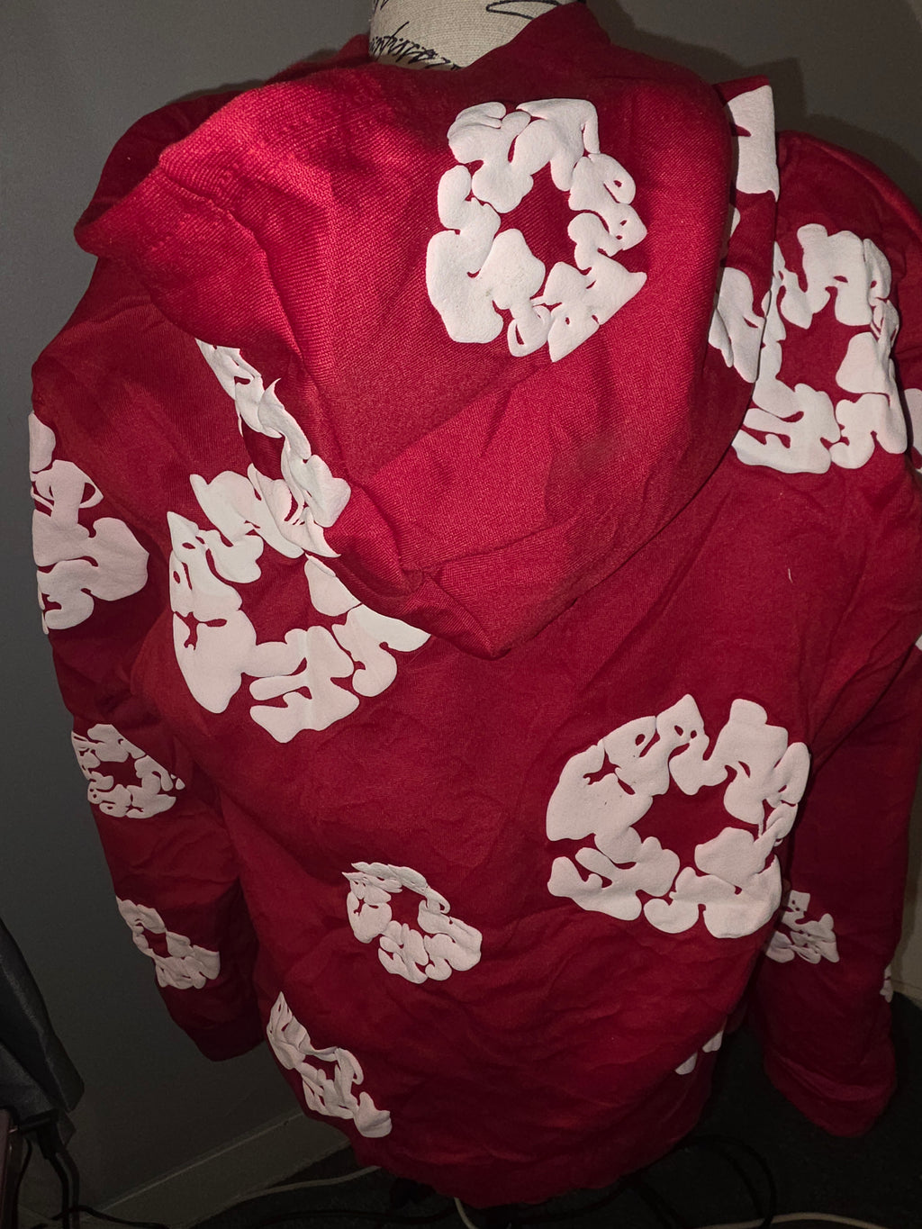 Red and white hoodie