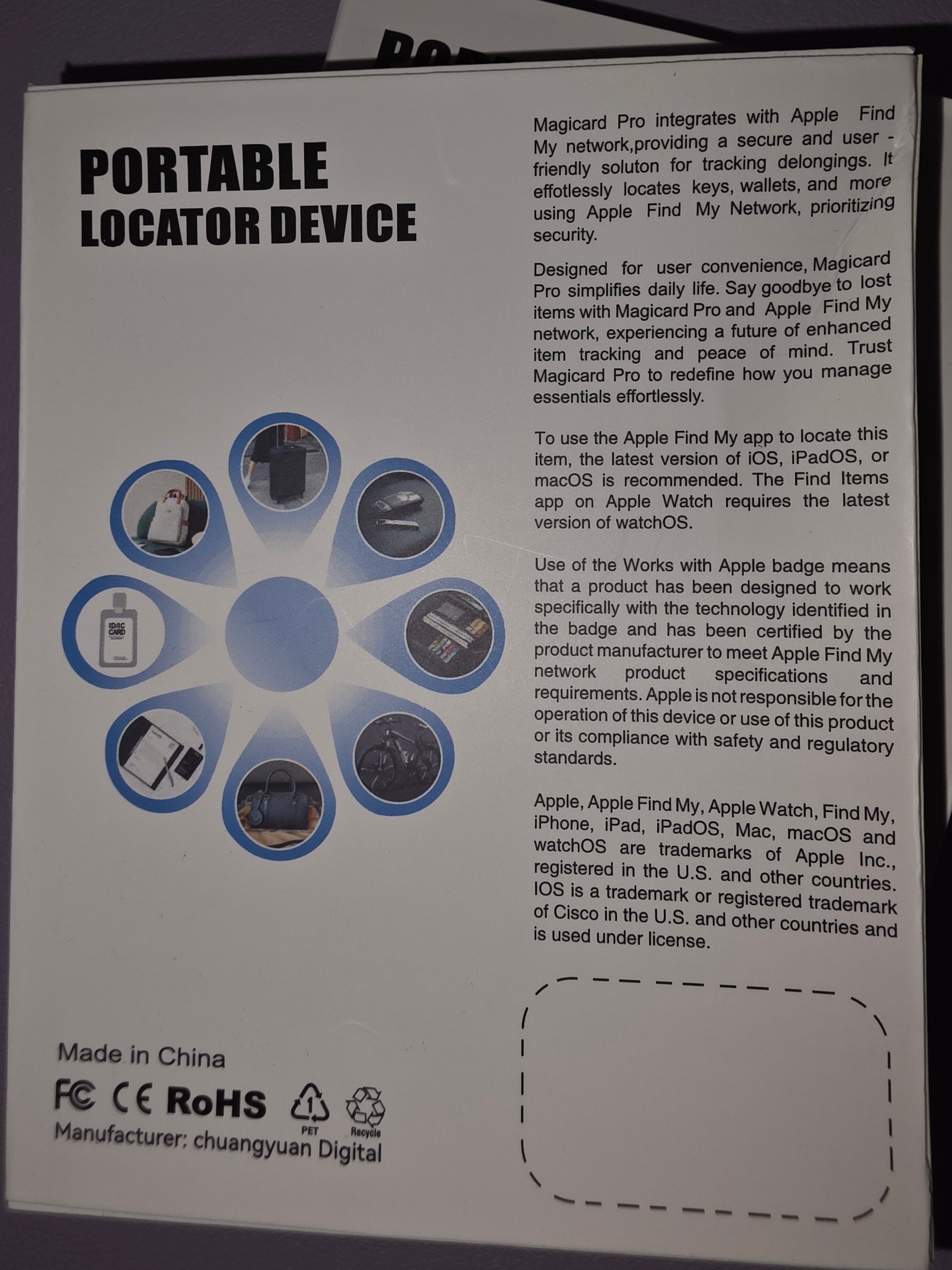 Portable location device works with Apple