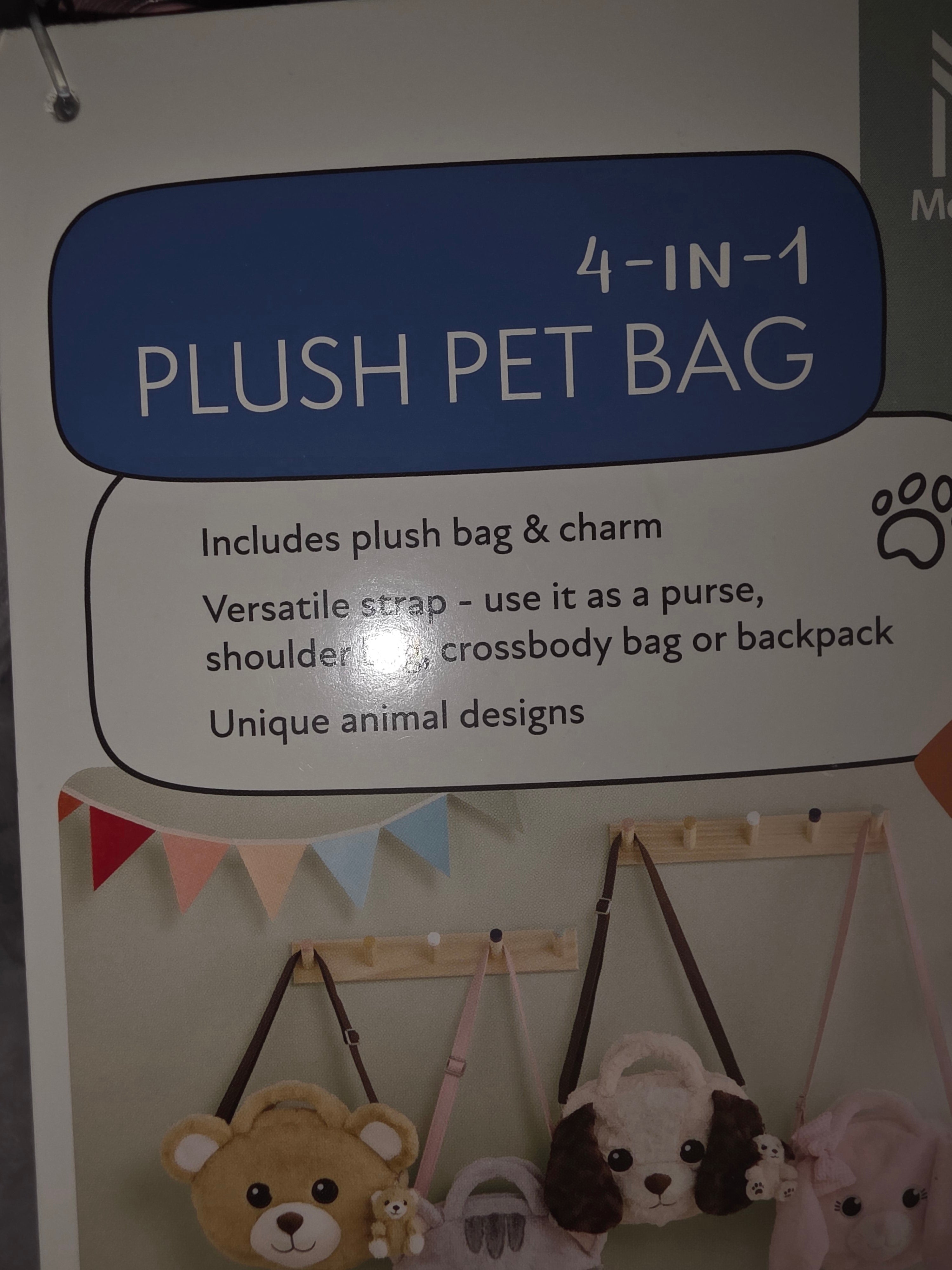 Tabby cat bag with strap handles and plushie