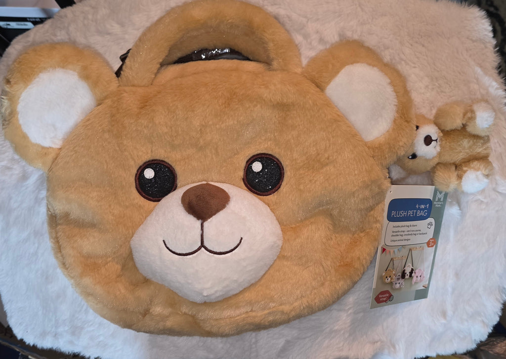 Teddy bear bag with handles and strap plushie bear included