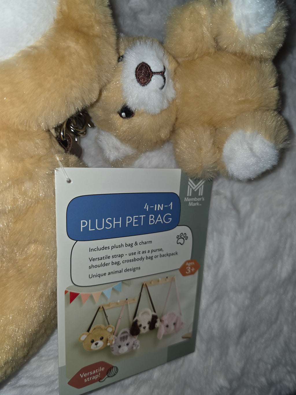Teddy bear bag with handles and strap plushie bear included