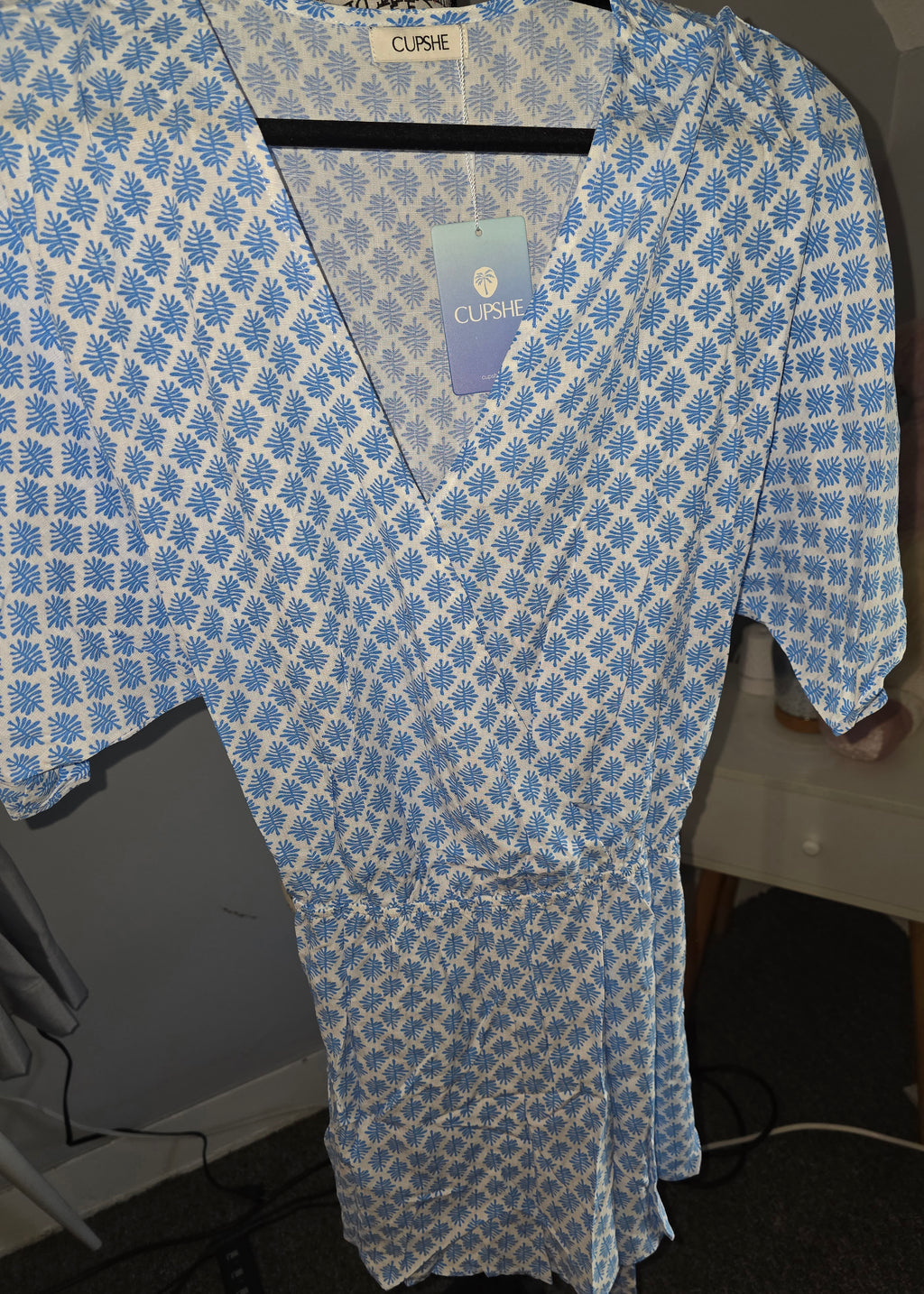 Cupshe blue and white romper nice light materials so pretty