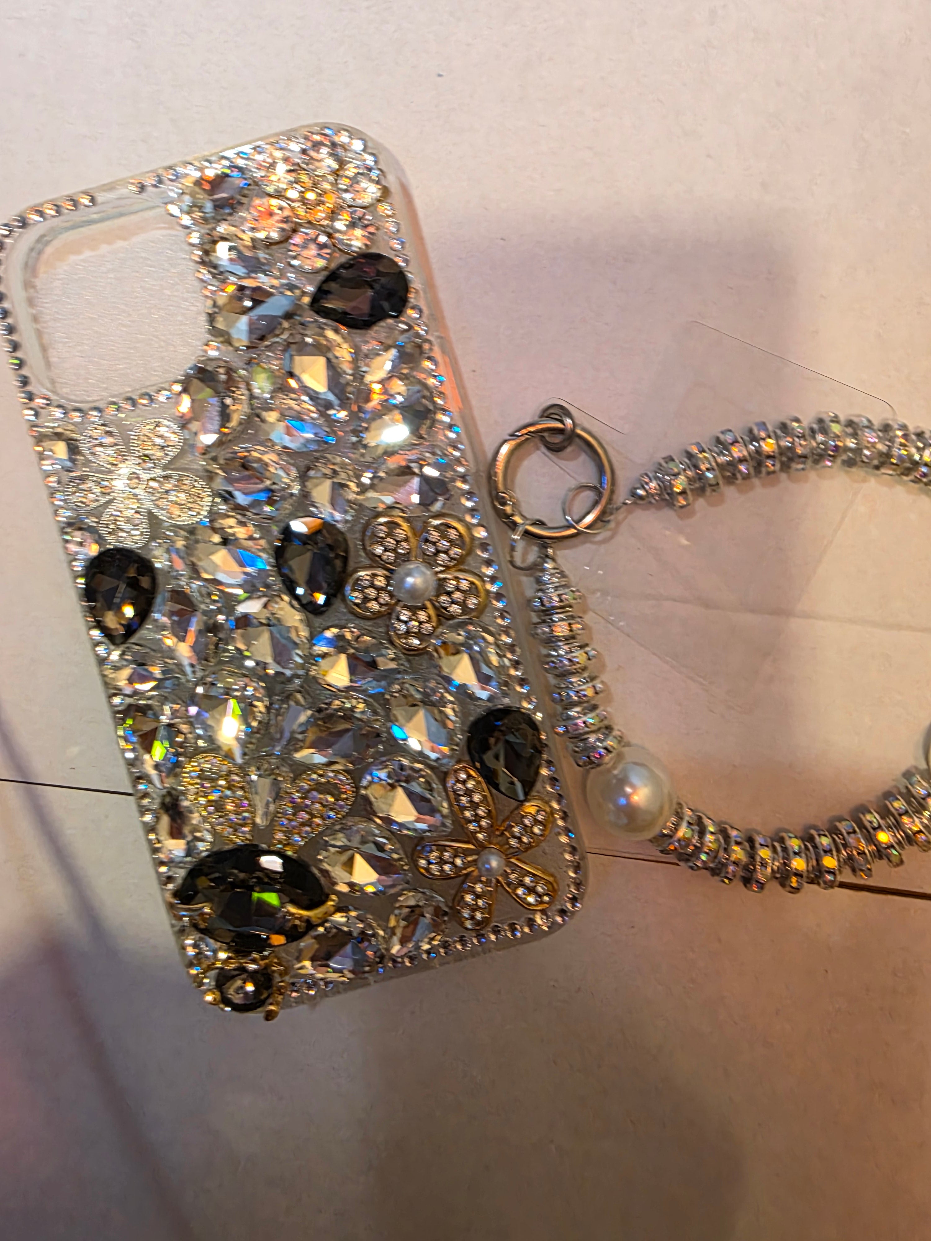 Handmade bedazzled case and chain for a iPhone 14-A