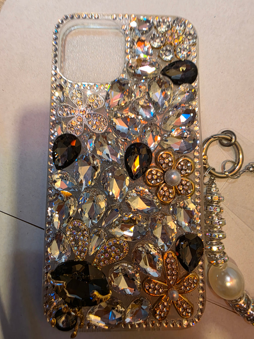 Handmade bedazzled case and chain for a iPhone 14-A