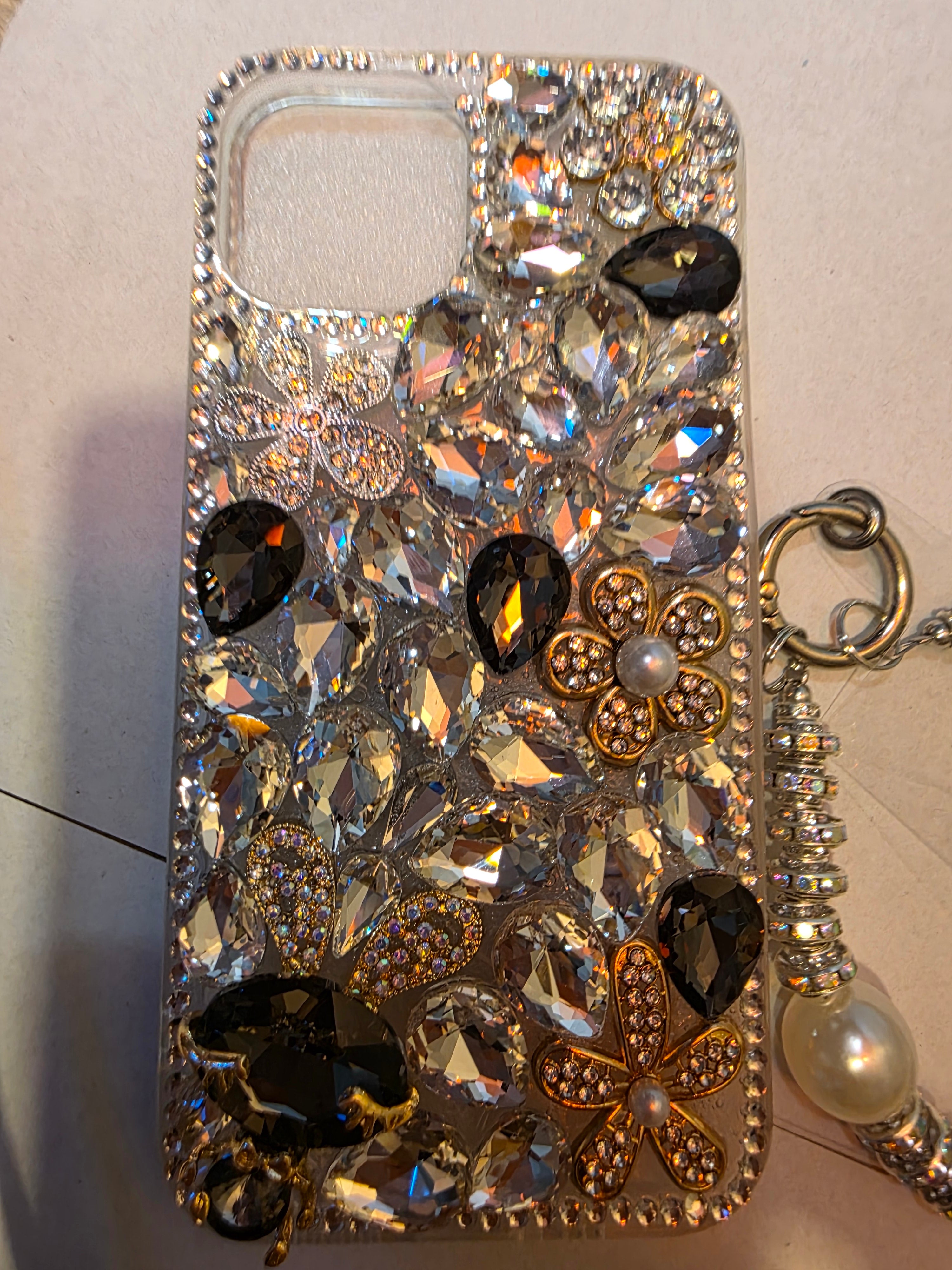 Handmade bedazzled case and chain for a iPhone 14-A