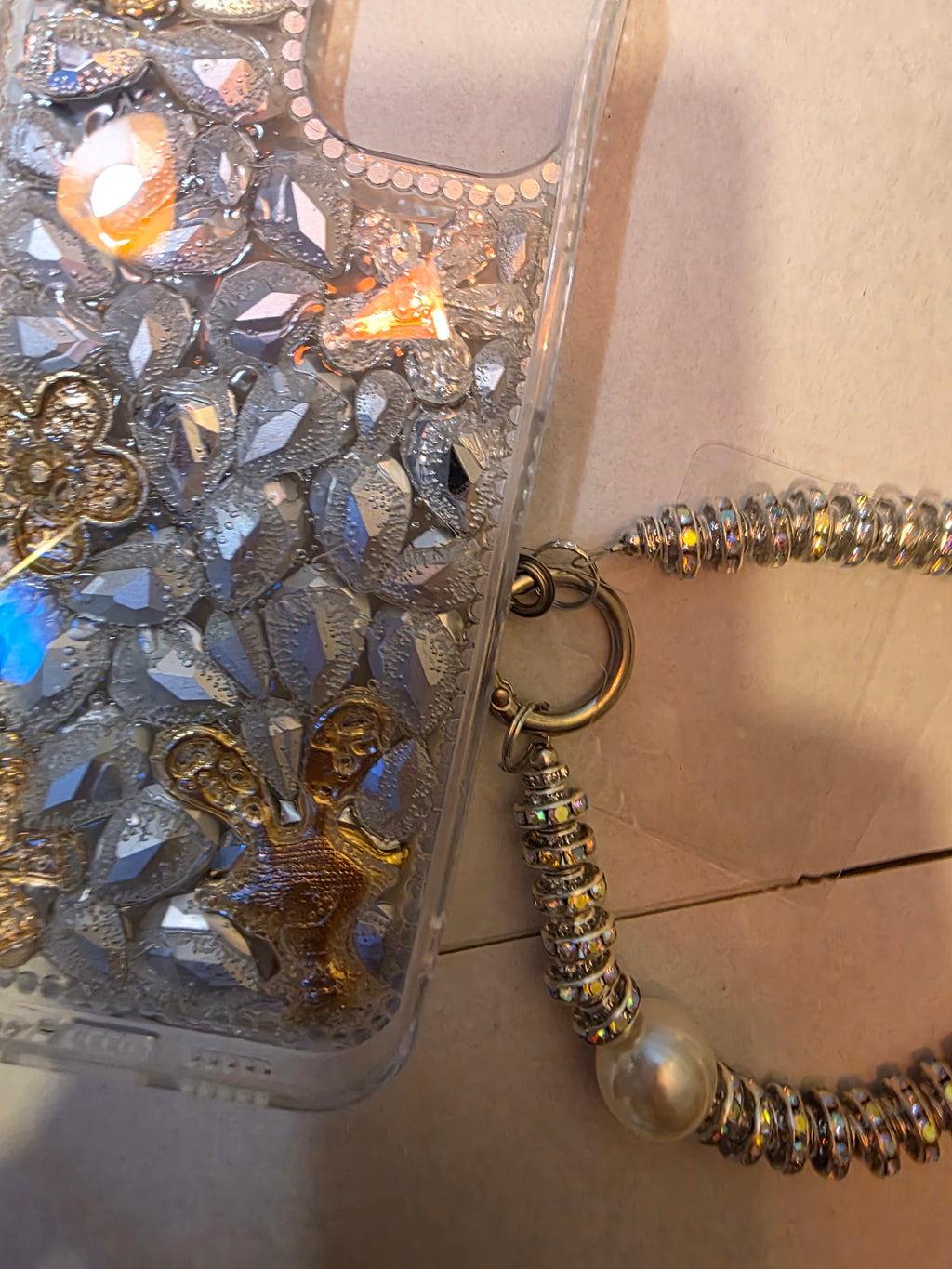 Handmade bedazzled case and chain for a iPhone 14-A