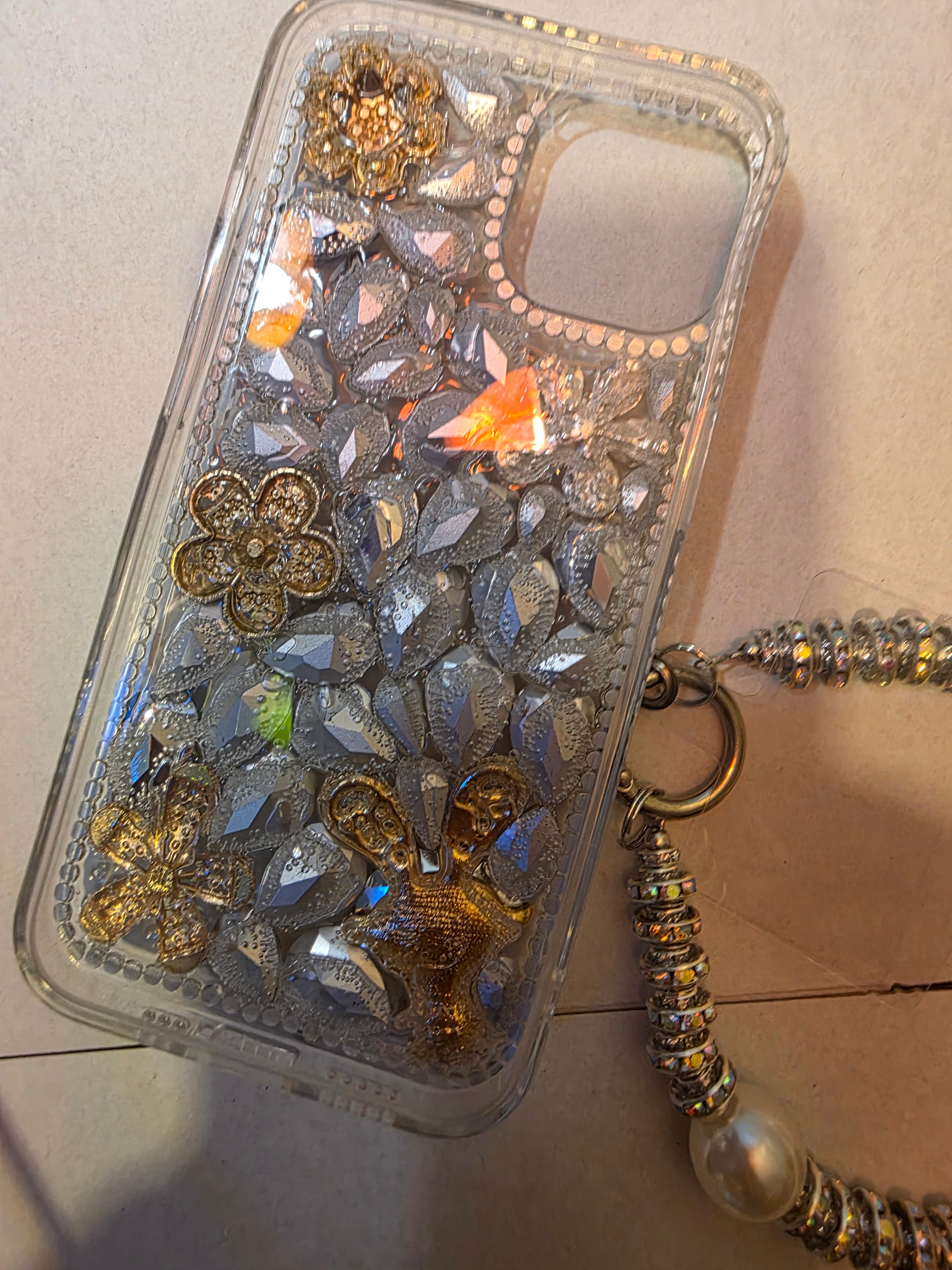 Handmade bedazzled case and chain for a iPhone 14-A