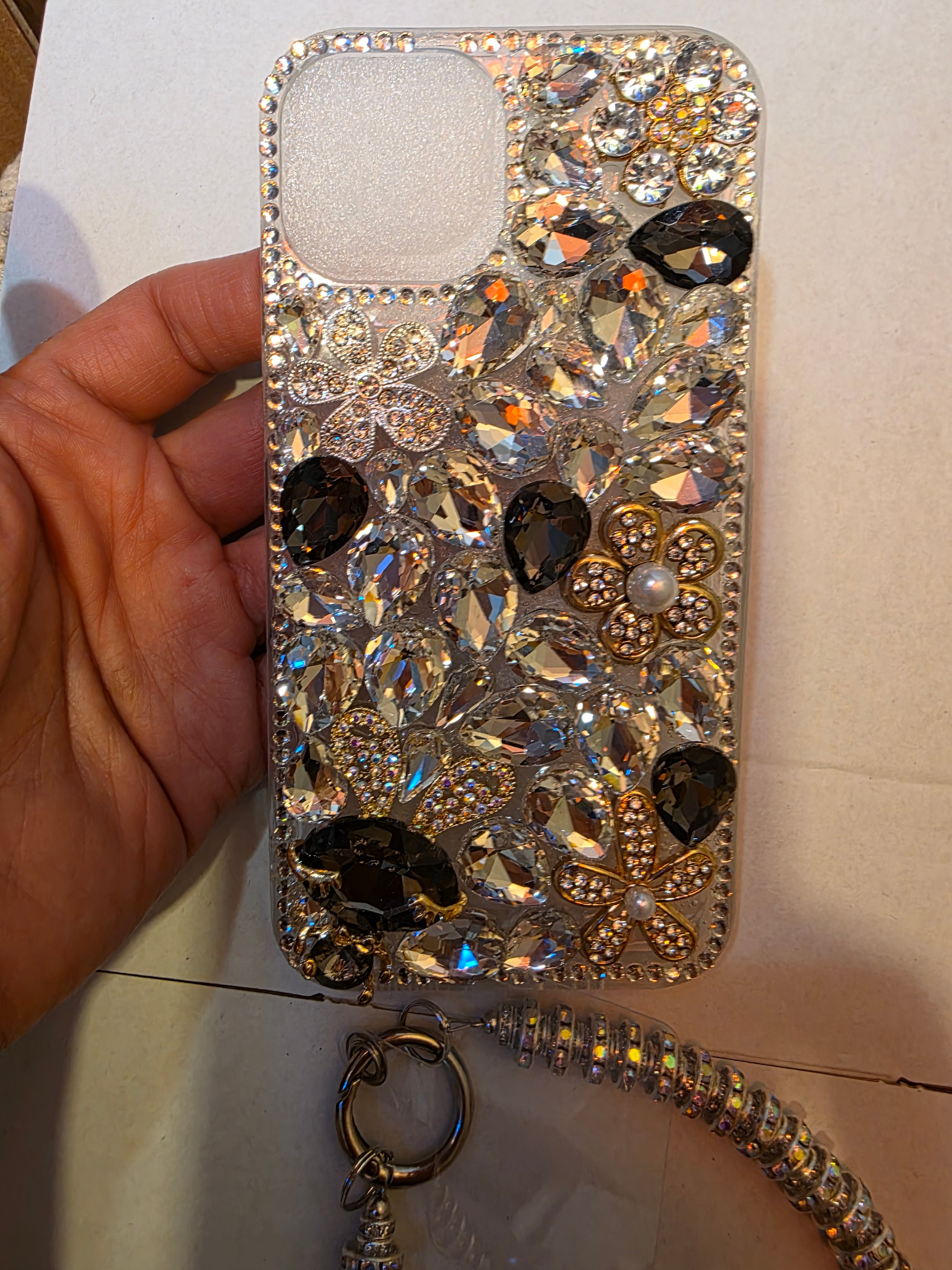 Handmade bedazzled case and chain for a iPhone 14-A