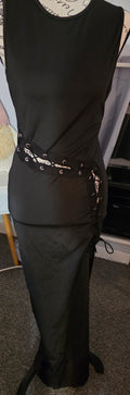 Long black dress with lace up side and split