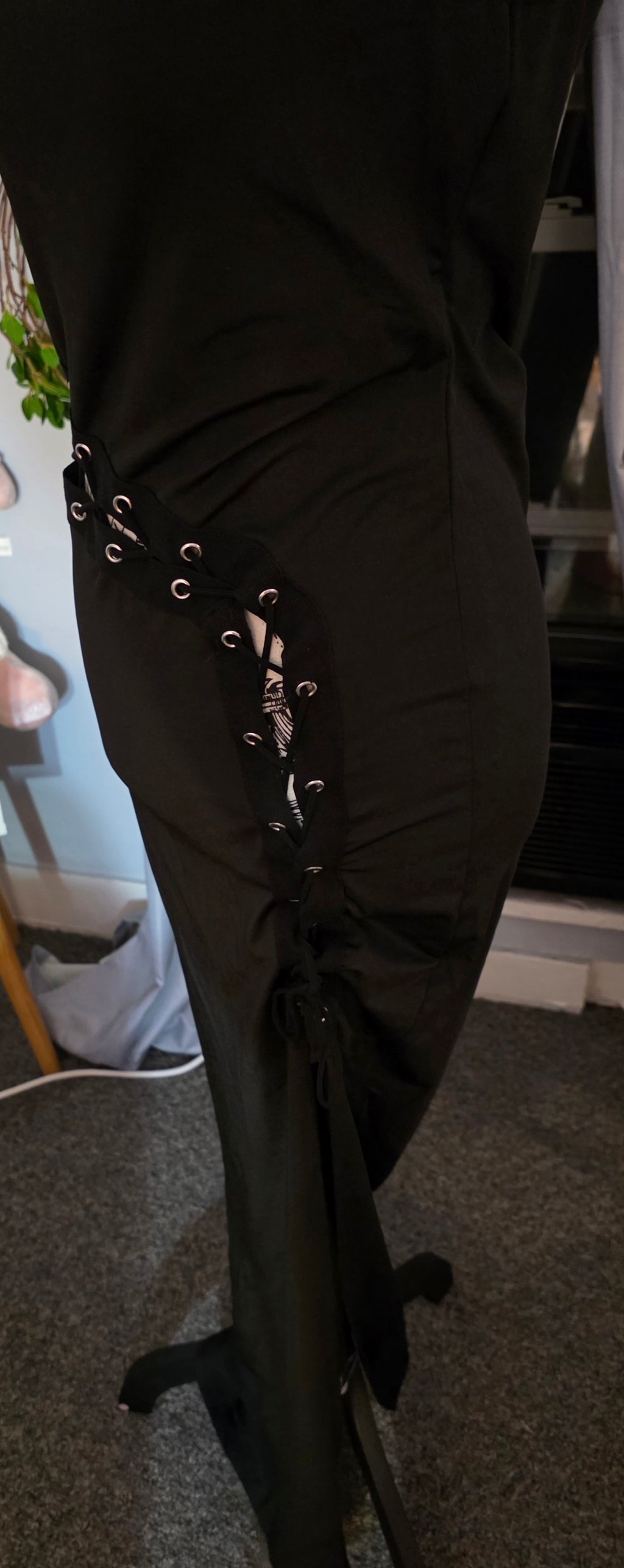 Long black dress with lace up side and split