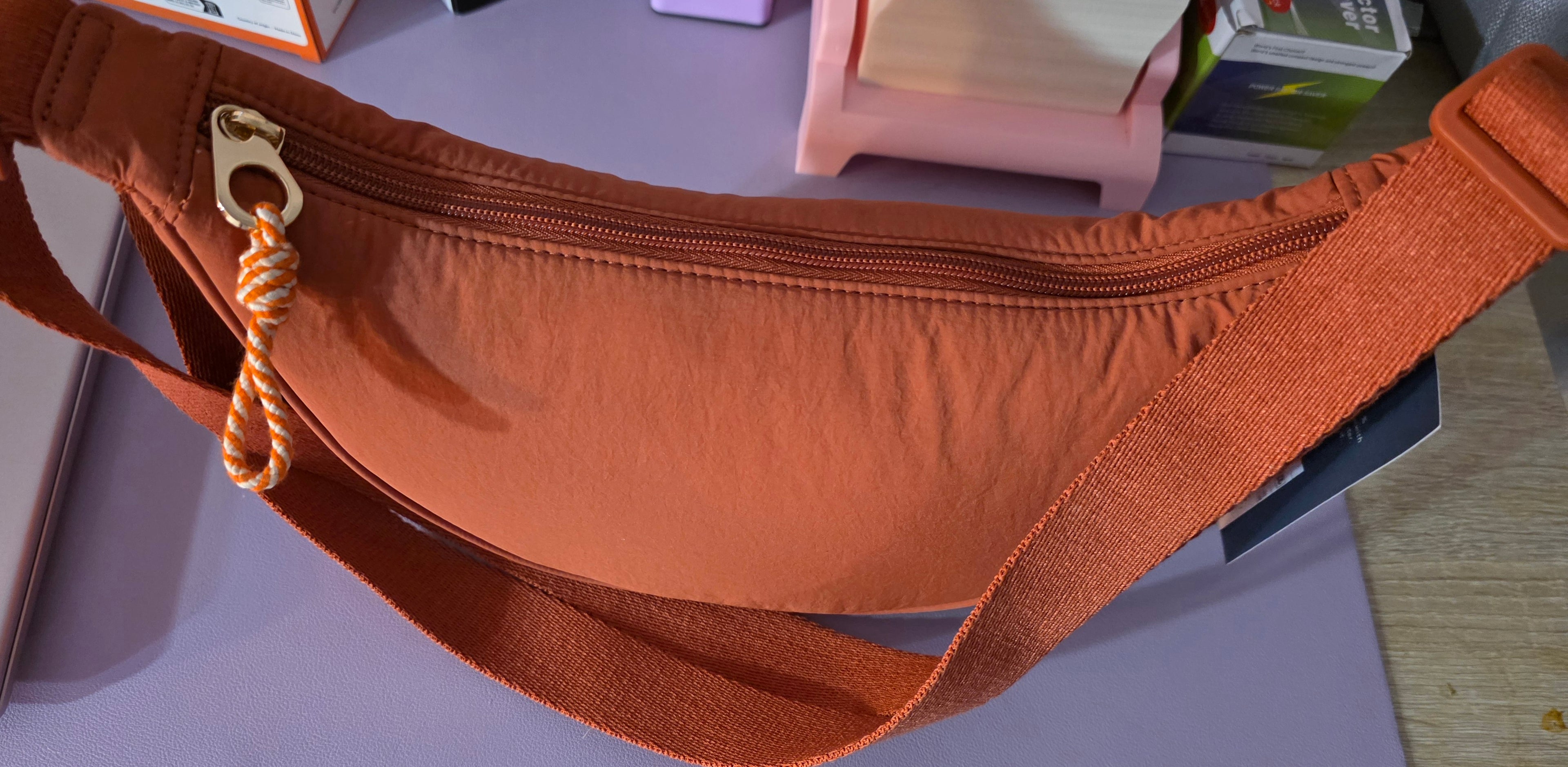Universal thread co dark orange crescent shape purse