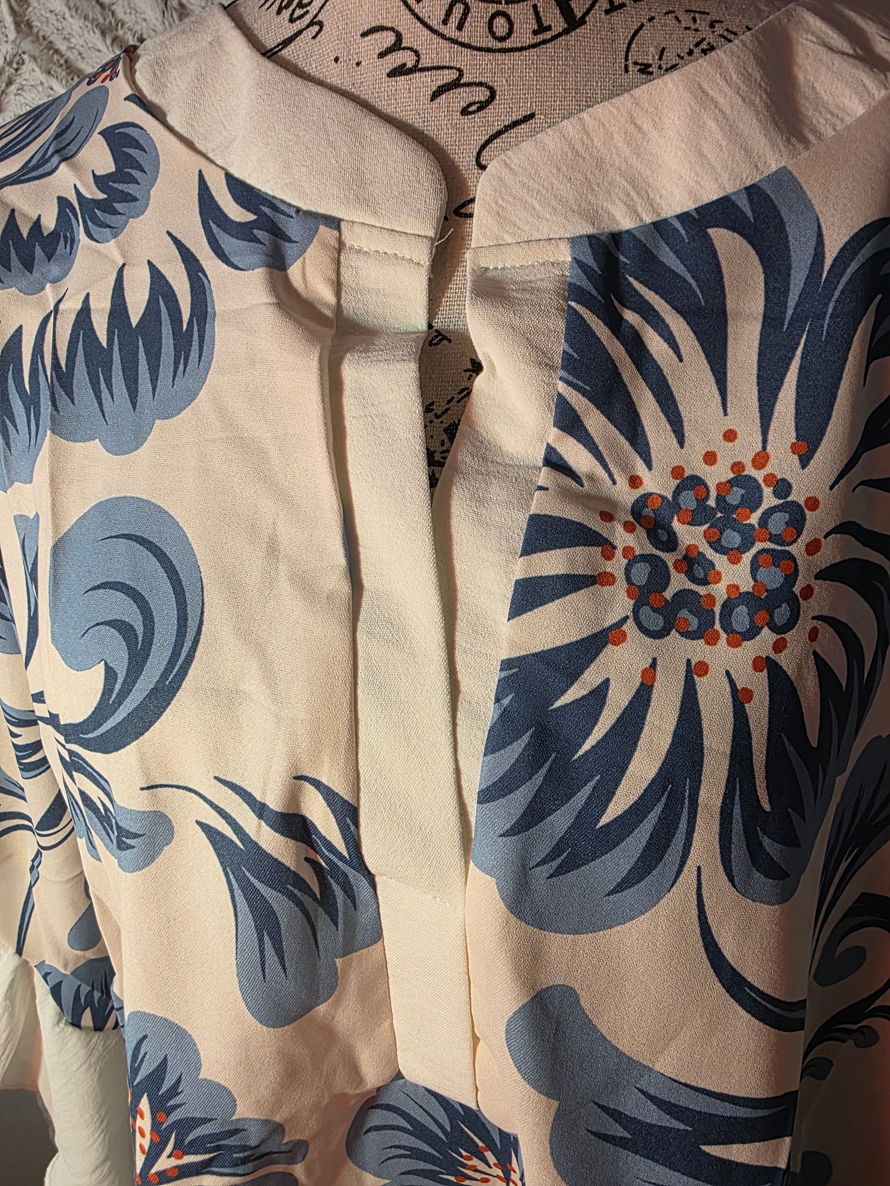 Blue flower print / cream color top for women