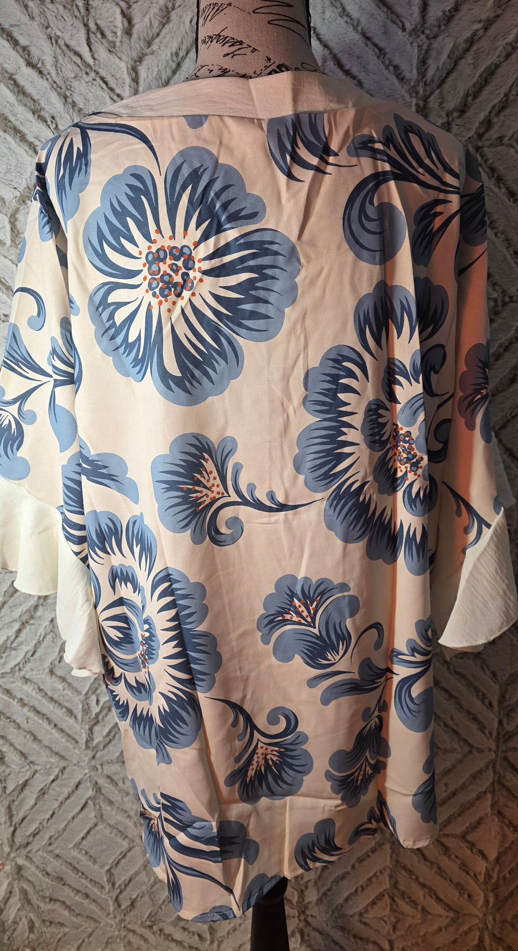 Blue flower print / cream color top for women