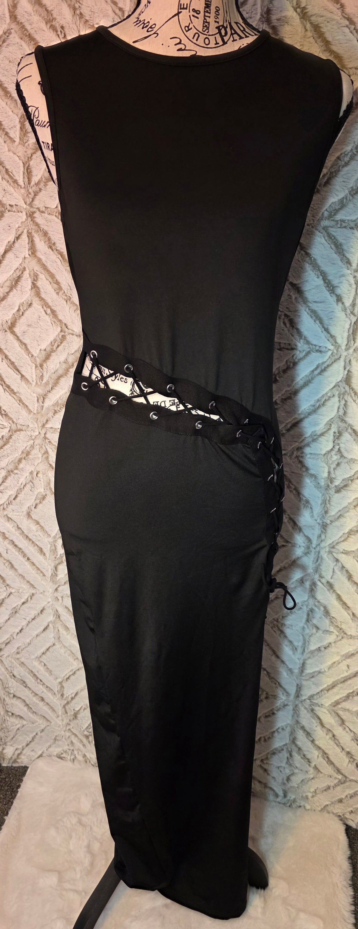 Long black dress with lace up side and split