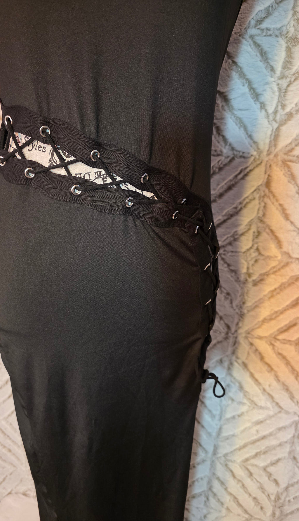Long black dress with lace up side and split