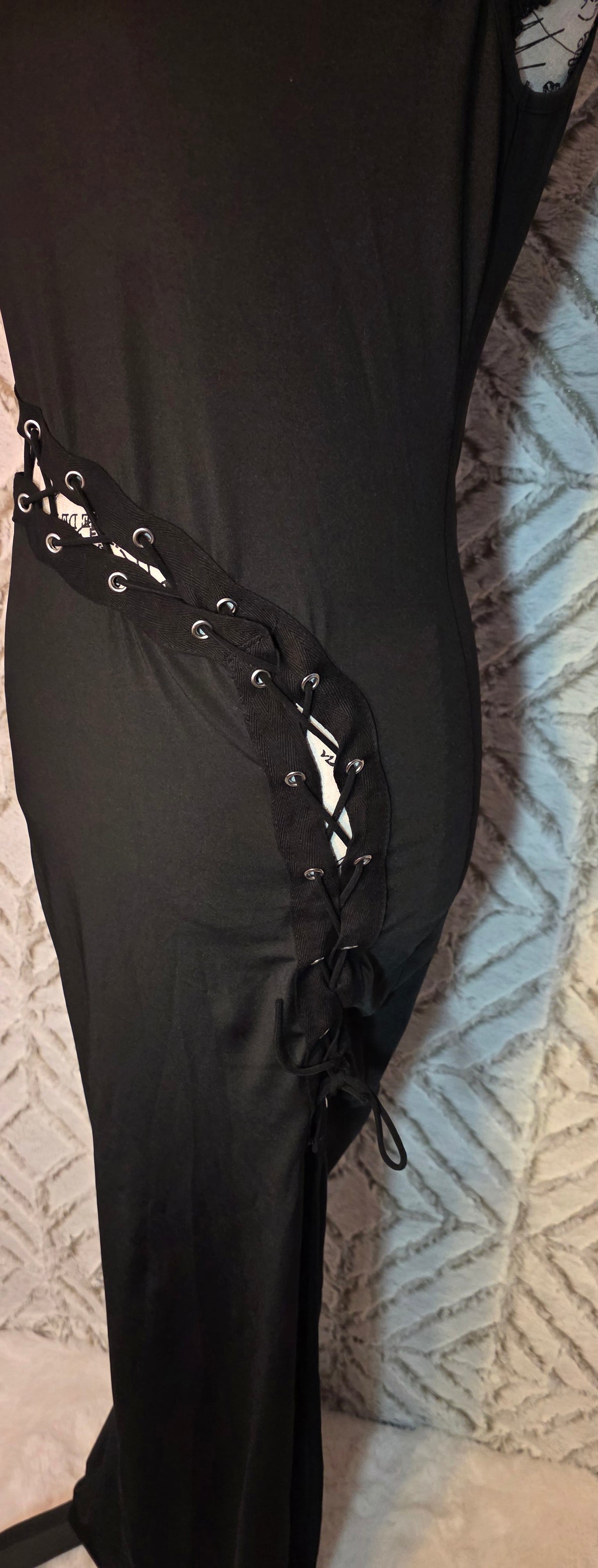 Long black dress with lace up side and split