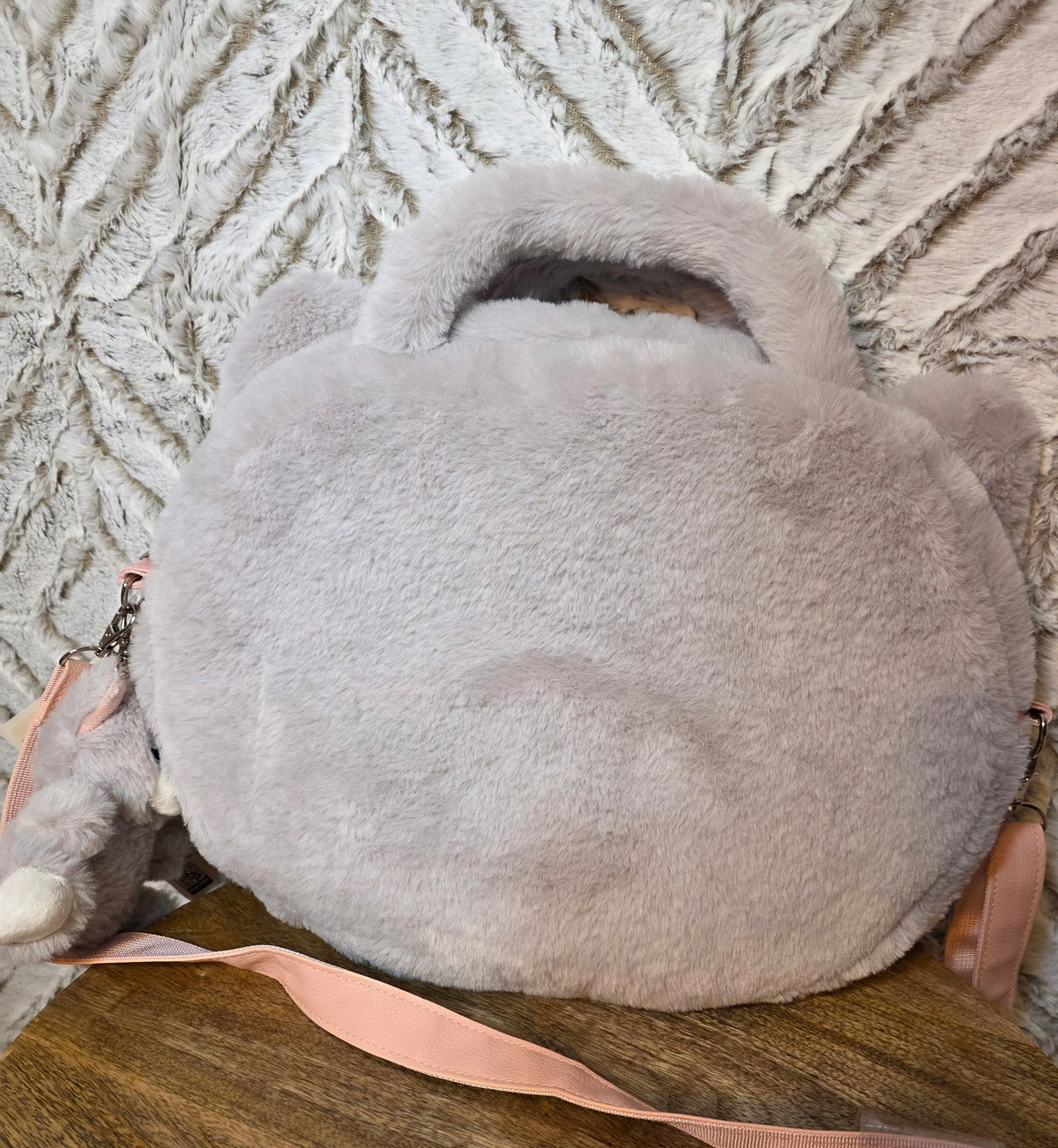 Tabby cat bag with strap handles and plushie