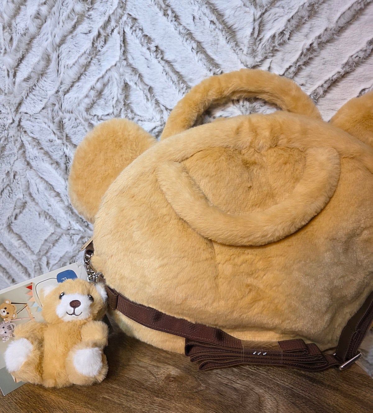 Teddy bear bag with handles and strap plushie bear included