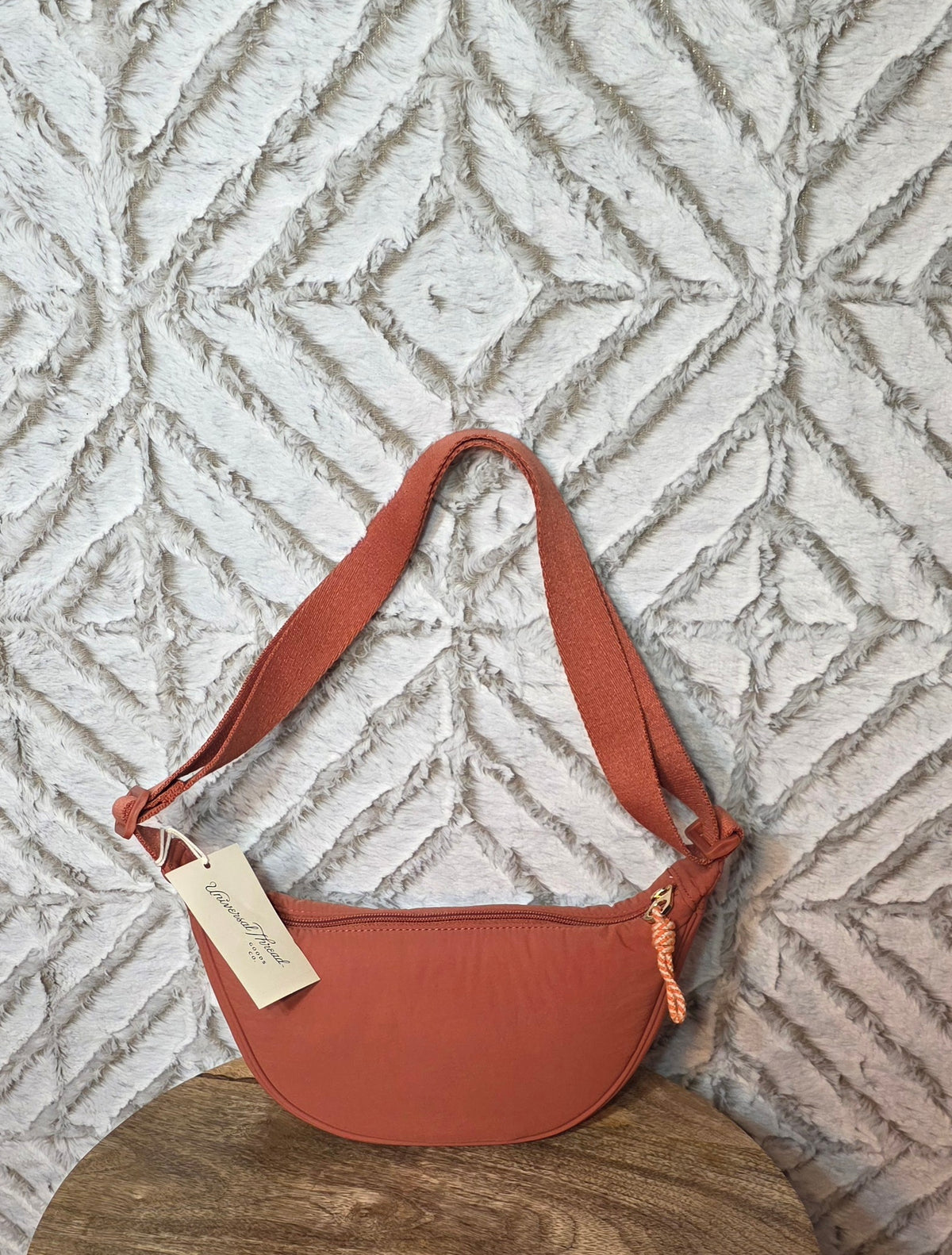 Universal thread co dark orange crescent shape purse