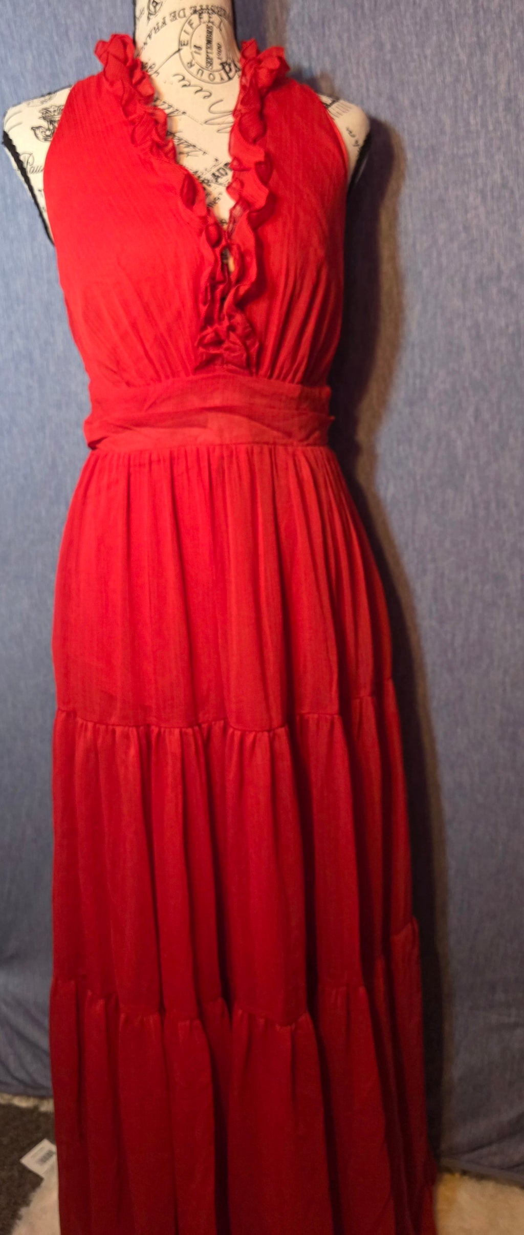Long red dress built in slip