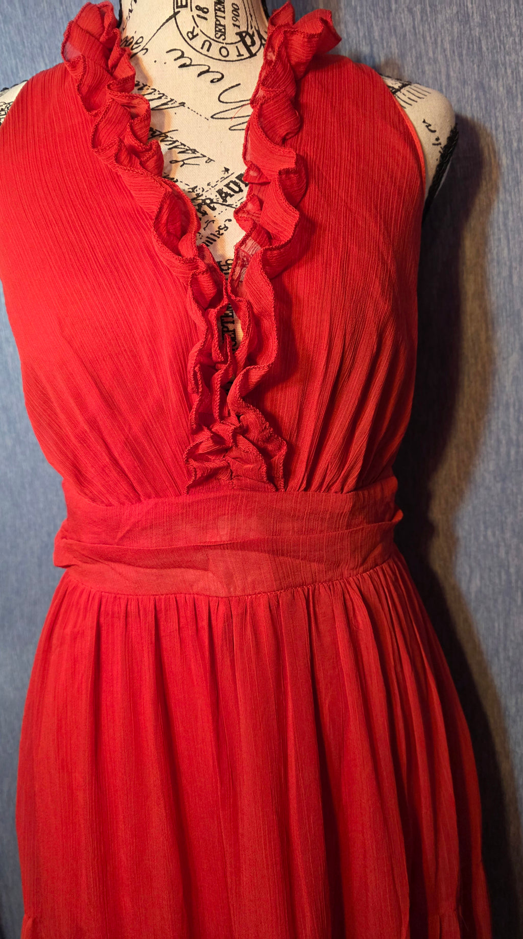 Long red dress built in slip