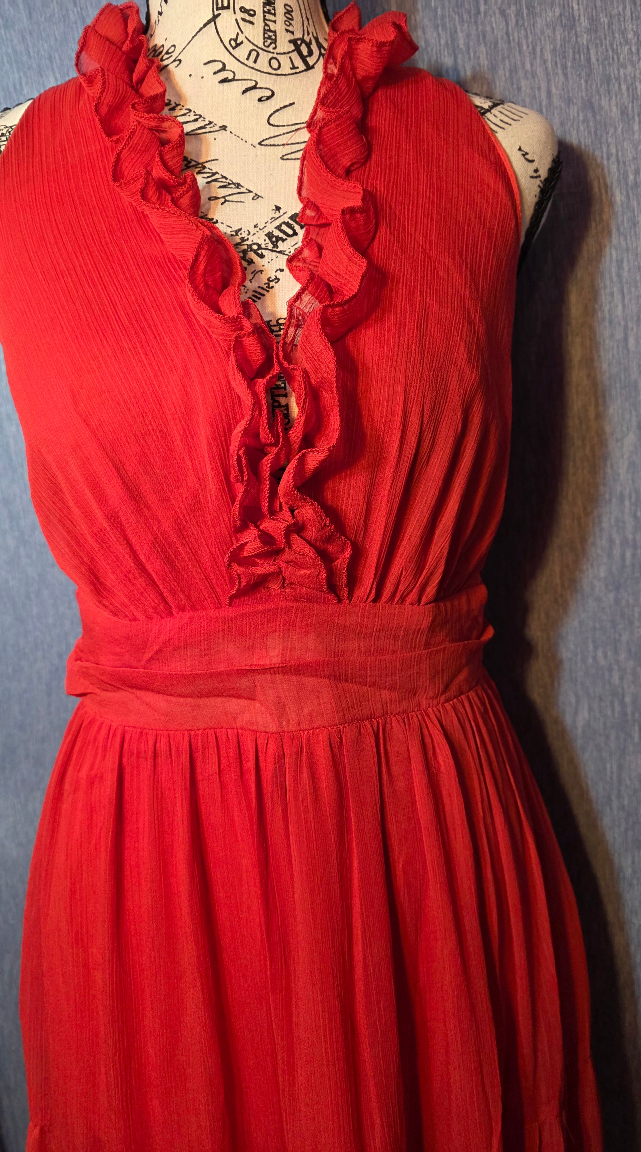 Long red dress built in slip