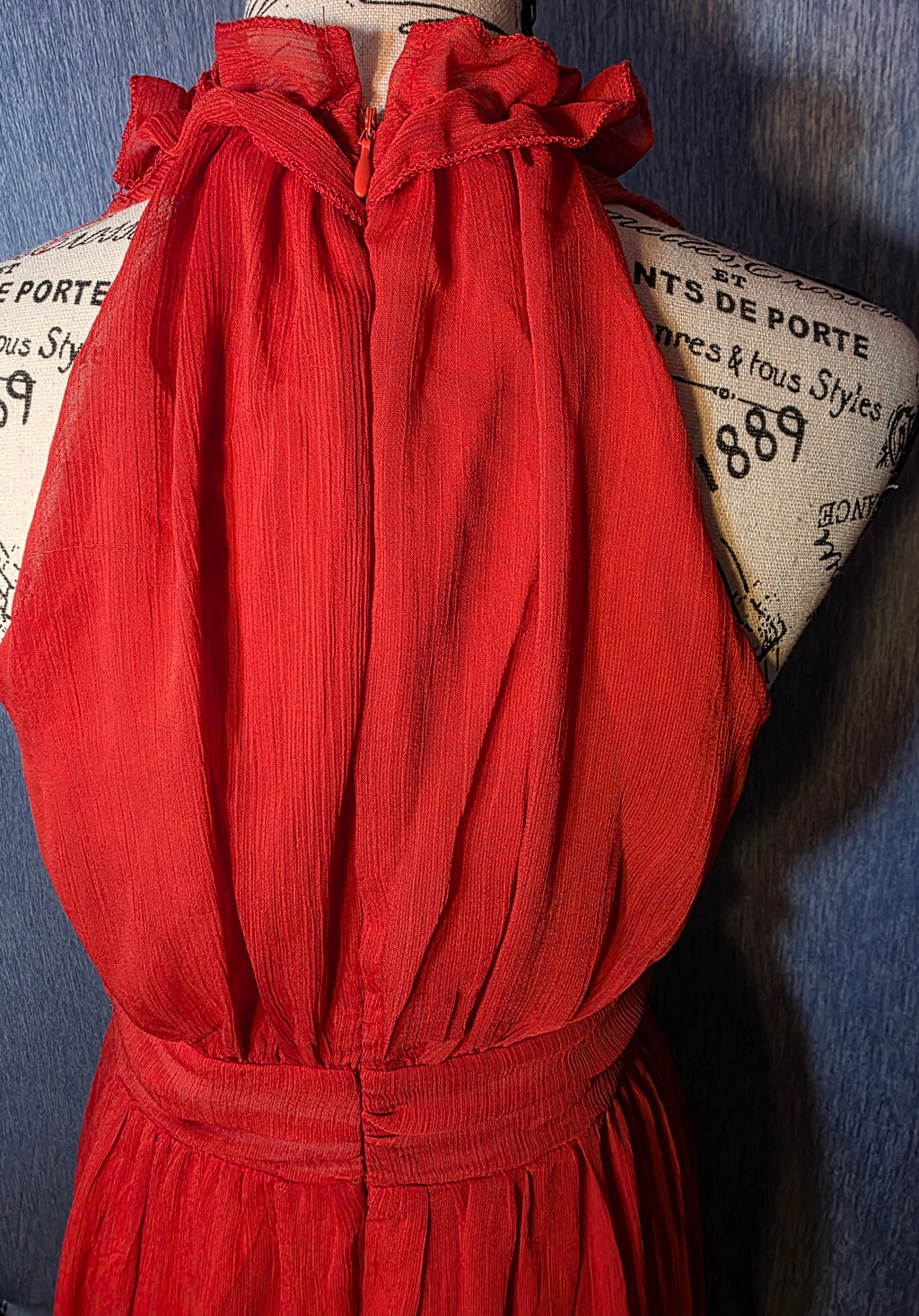 Long red dress built in slip