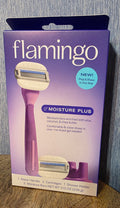 Flamingo moisture plus 1 razor 2 cartridges 1 shower holder has moisture bars on razor heads