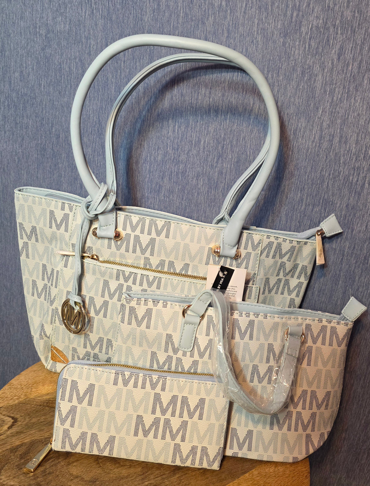 MKF Lady powder blue 3 piece set bags and wallet