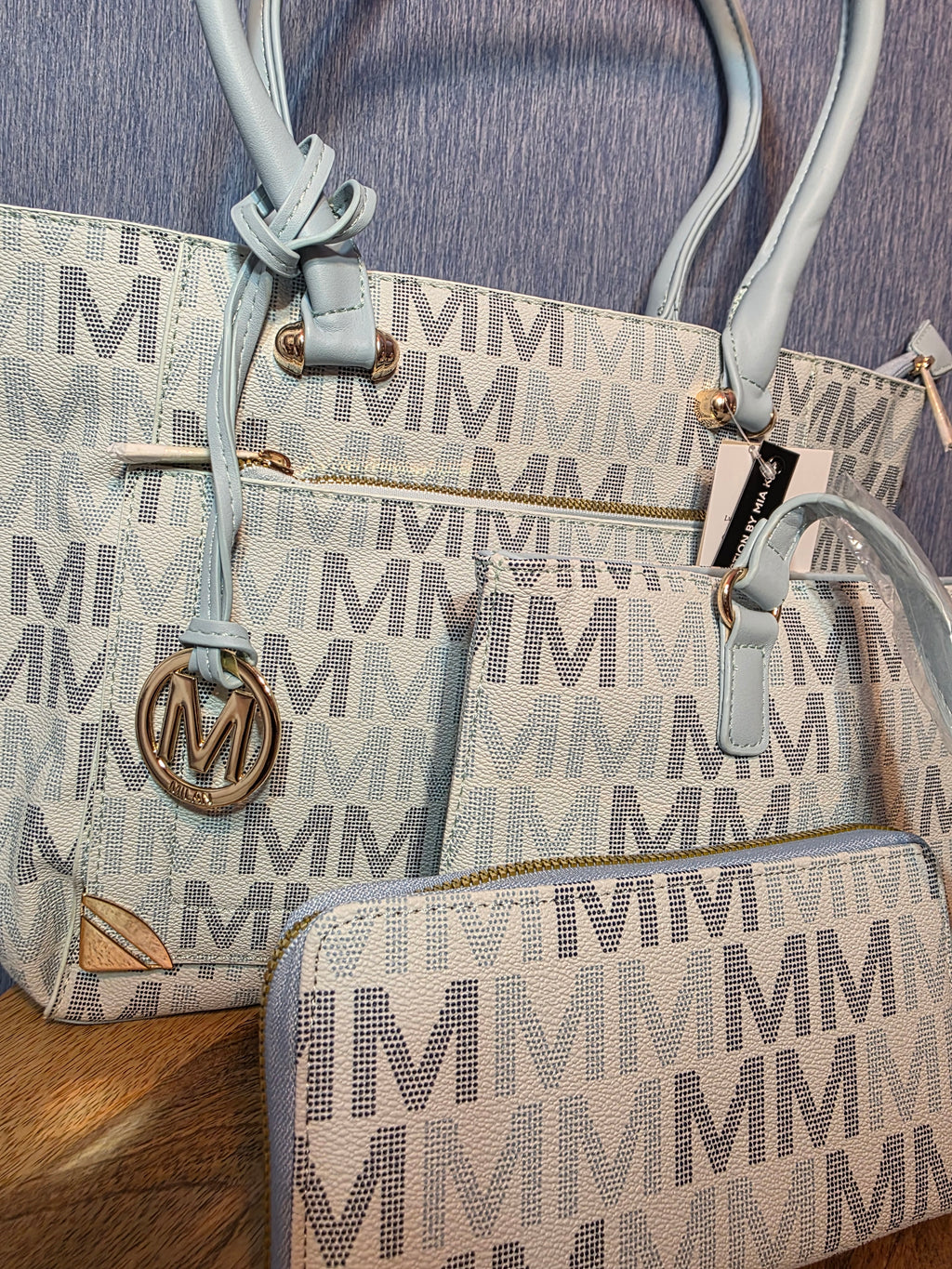 MKF Lady powder blue 3 piece set bags and wallet