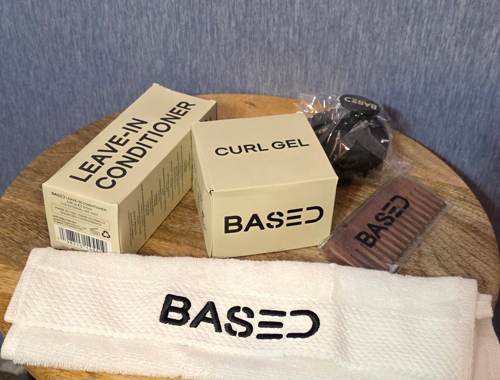 Based products 5 piece set leave in conditioner/curl Gel / wash cloth/ comb/ massager