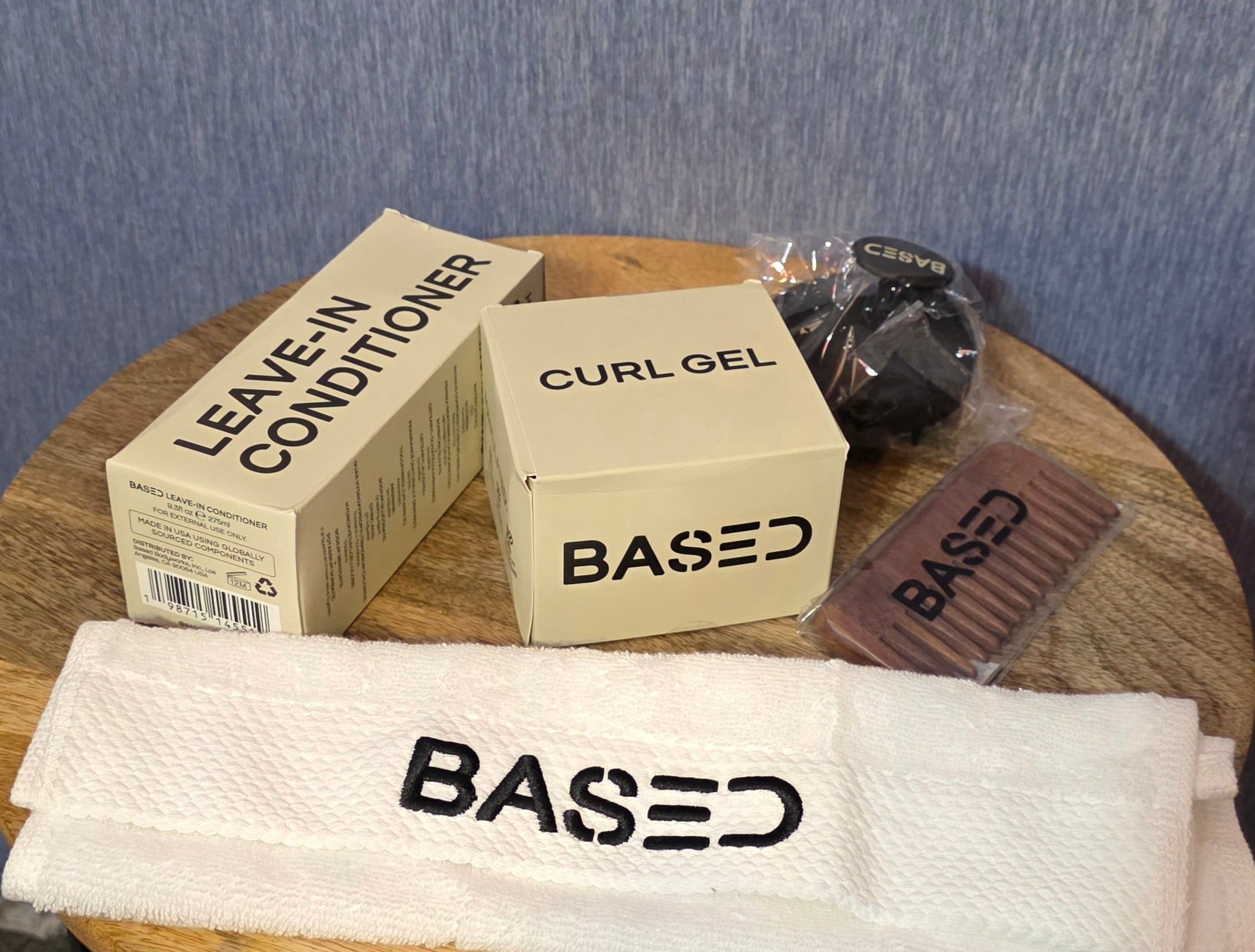 Based products 5 piece set leave in conditioner/curl Gel / wash cloth/ comb/ massager