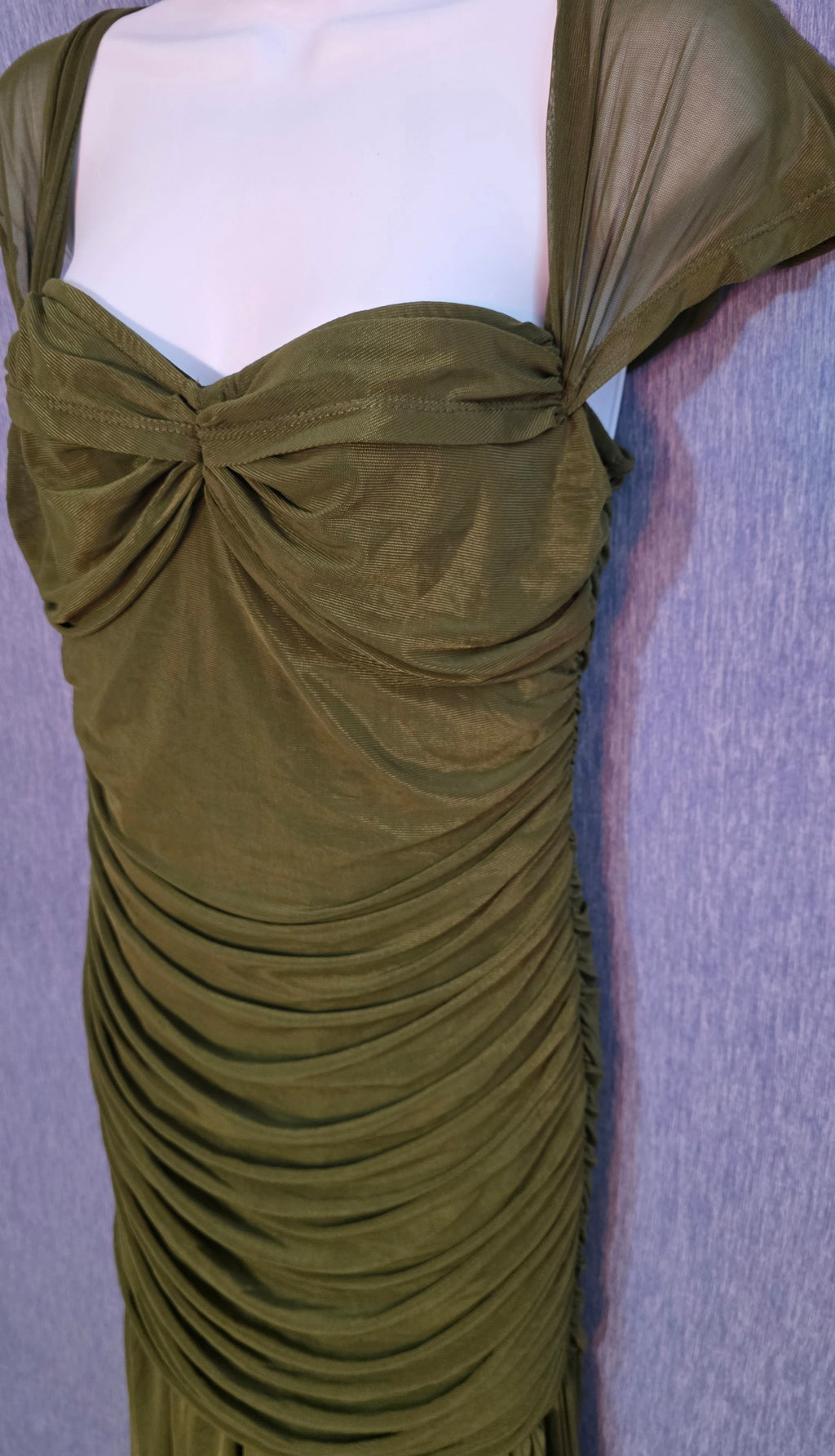 Pretty little things long olive green dress size us 8