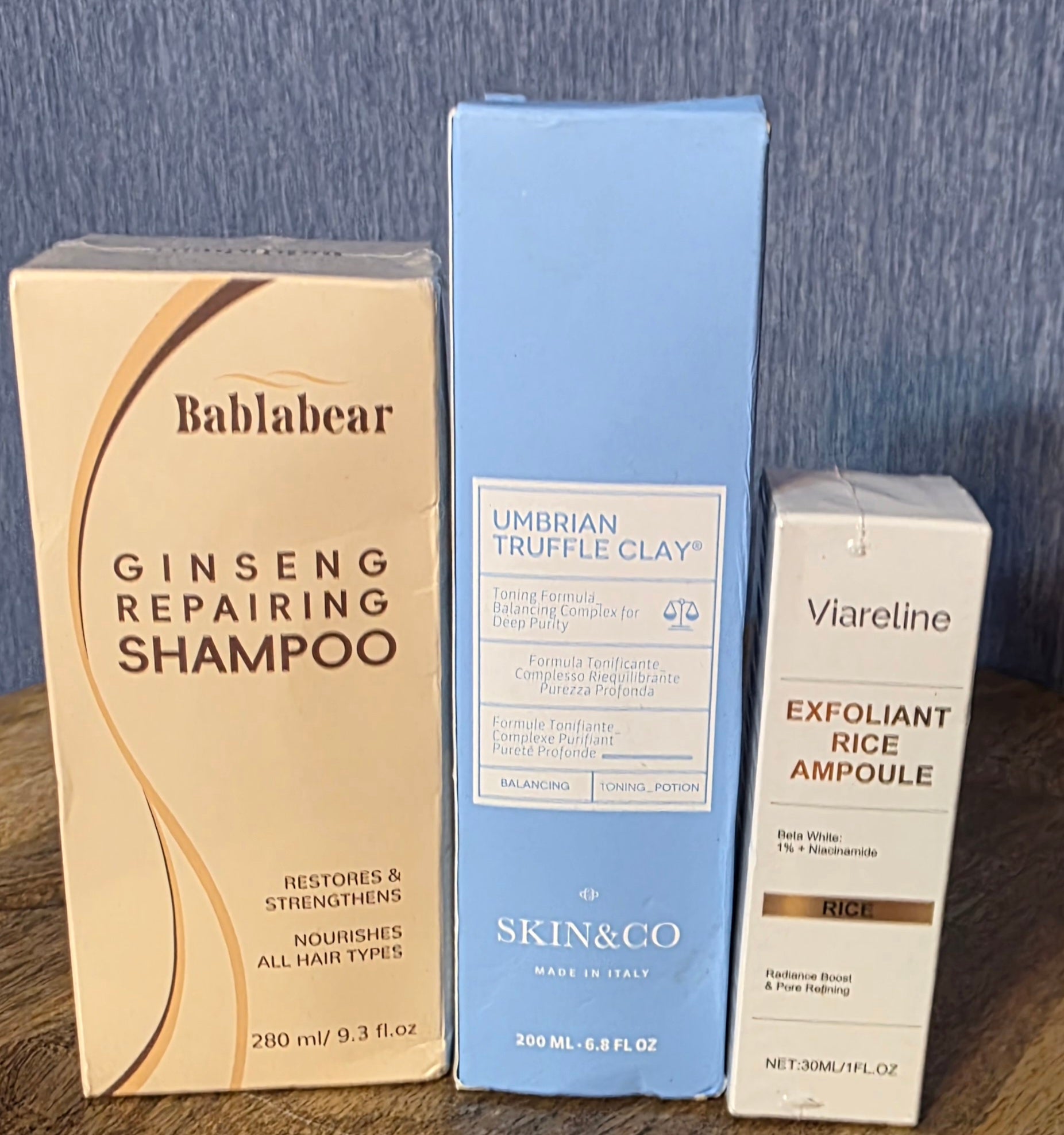3 full size products bundle Ginseng shampoo, truffle clay mask, Exfoliant