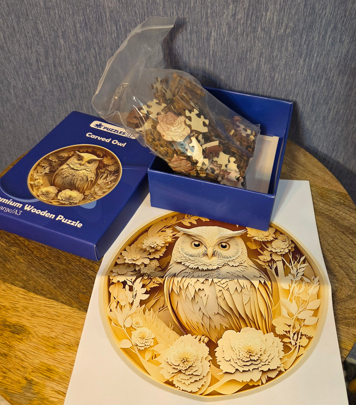 Carved owl premium wooden puzzle size large A3