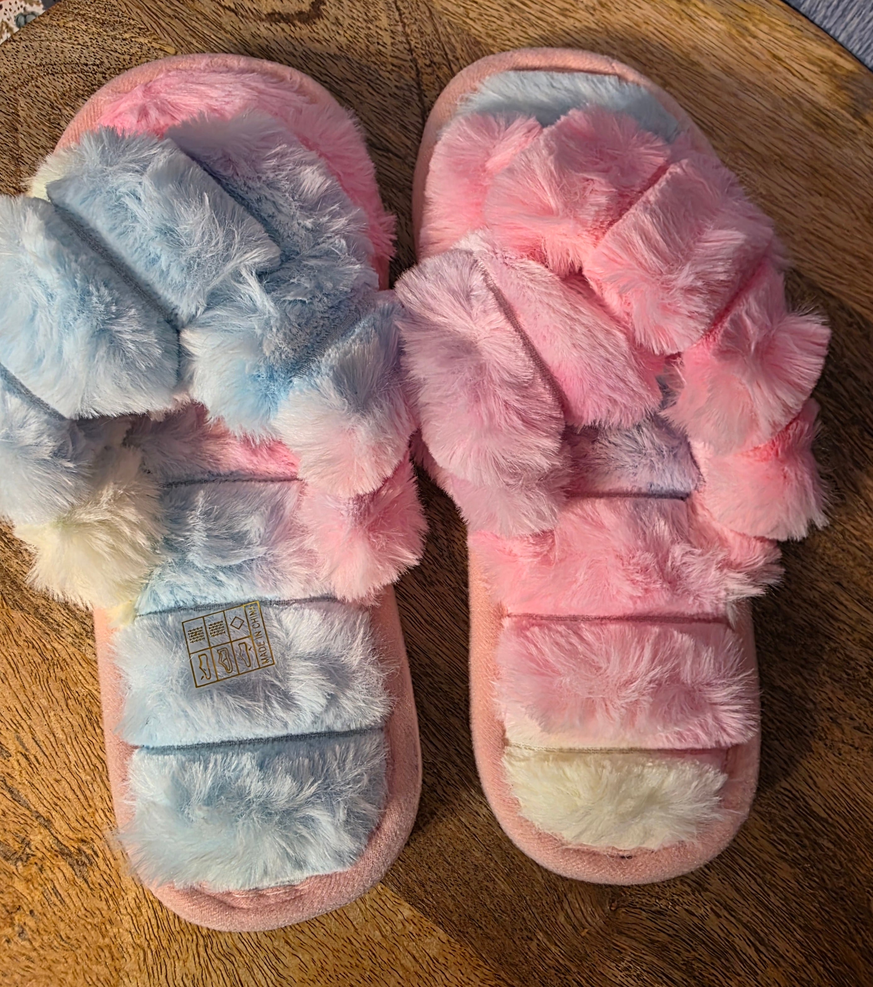 Fuzzy multi color house shoes