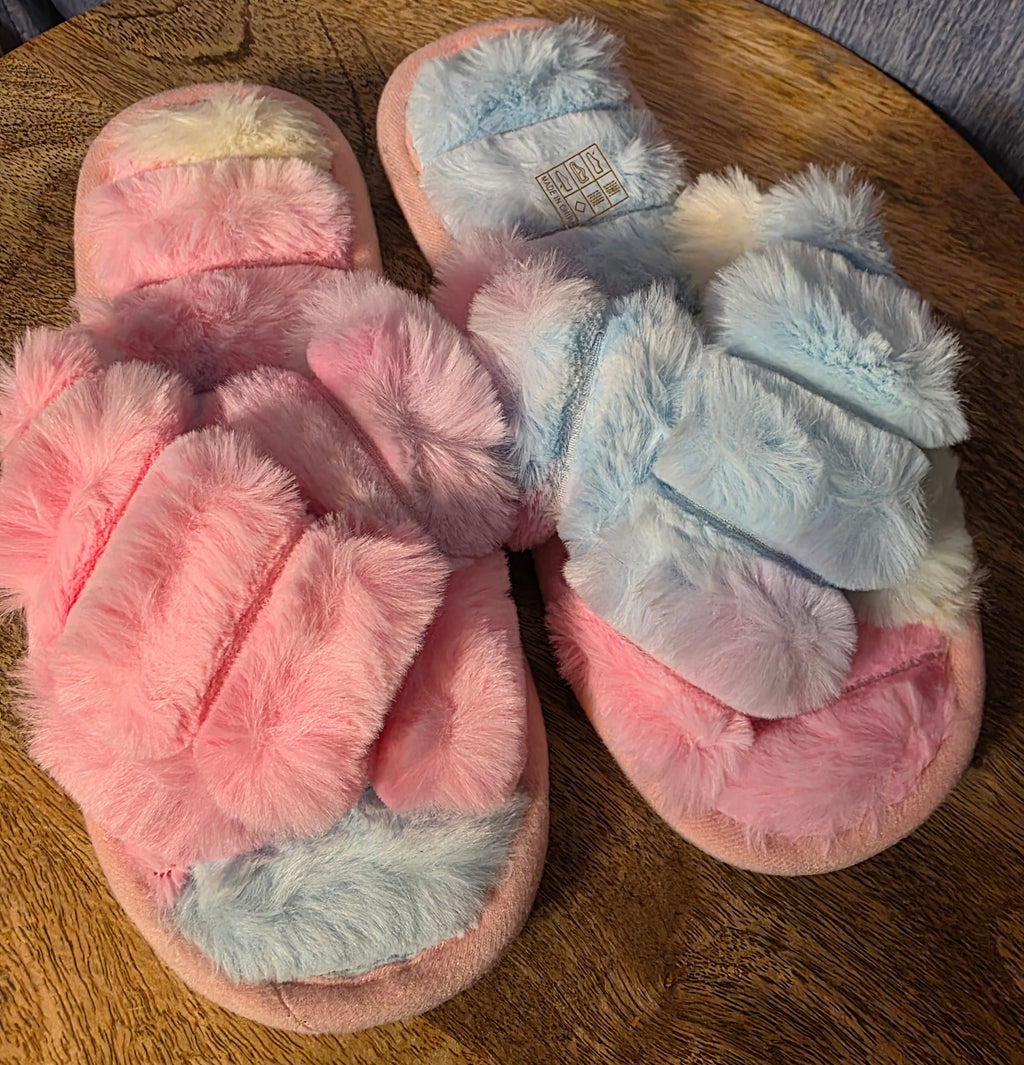 Fuzzy multi color house shoes