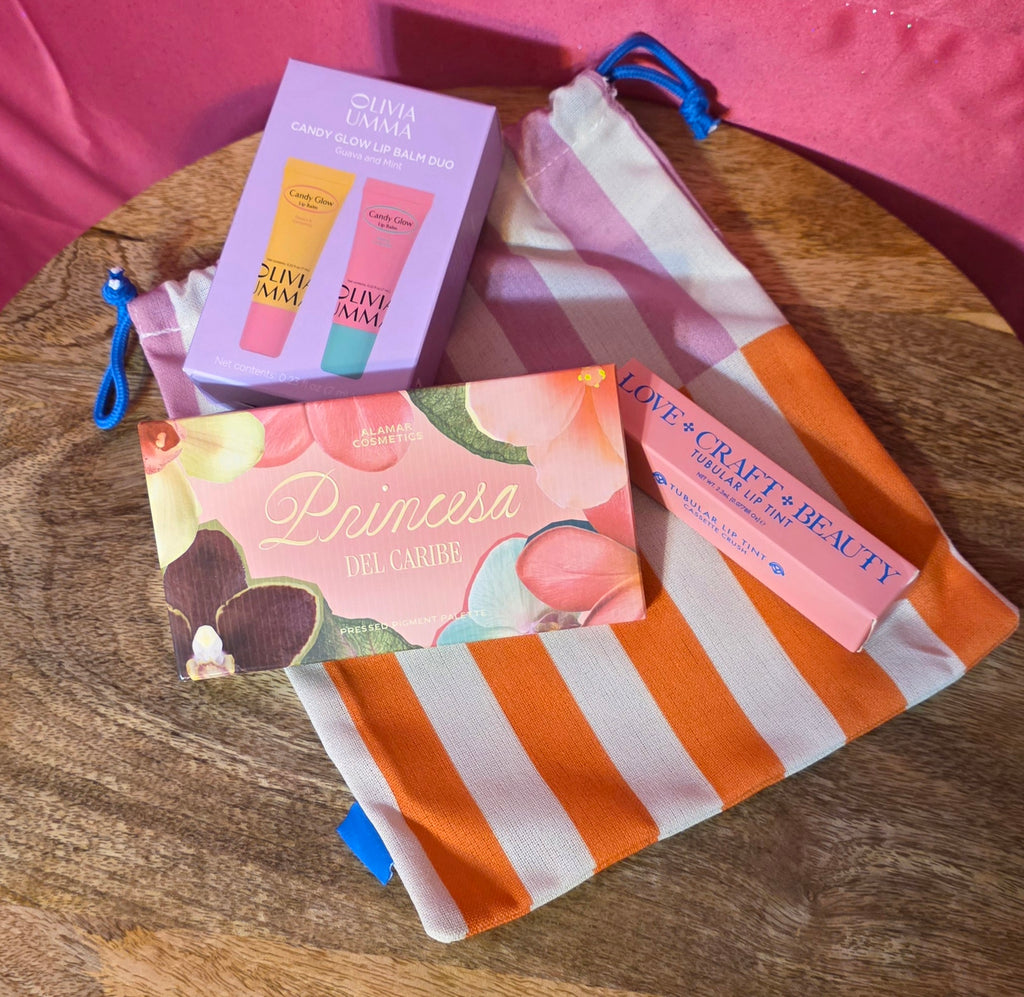 Ipsy princess Del Caribe eyeshadow palette/ candy Glow Lip Balm / Tubular lip tint color cassette crush