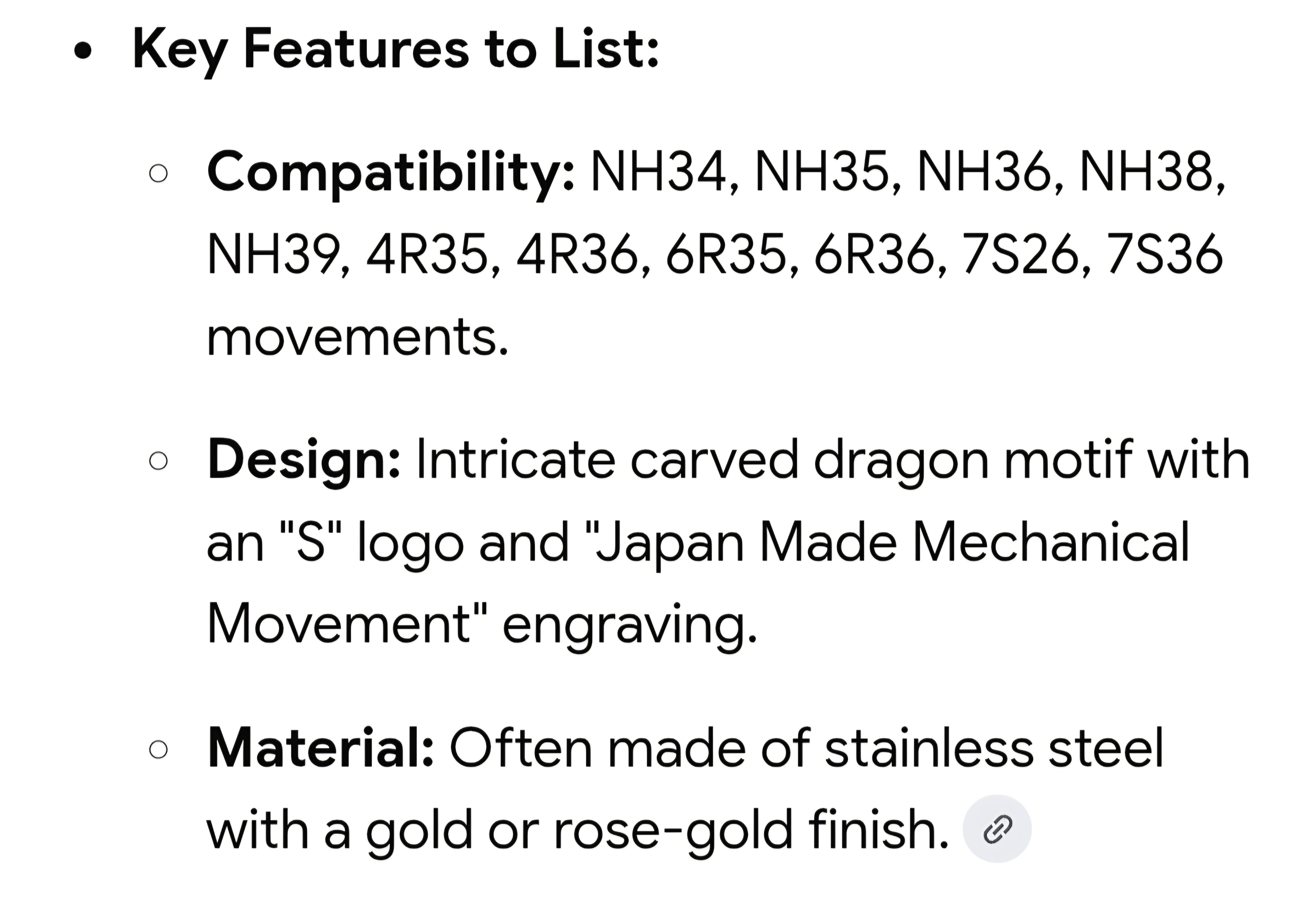 Gold dragon watch part