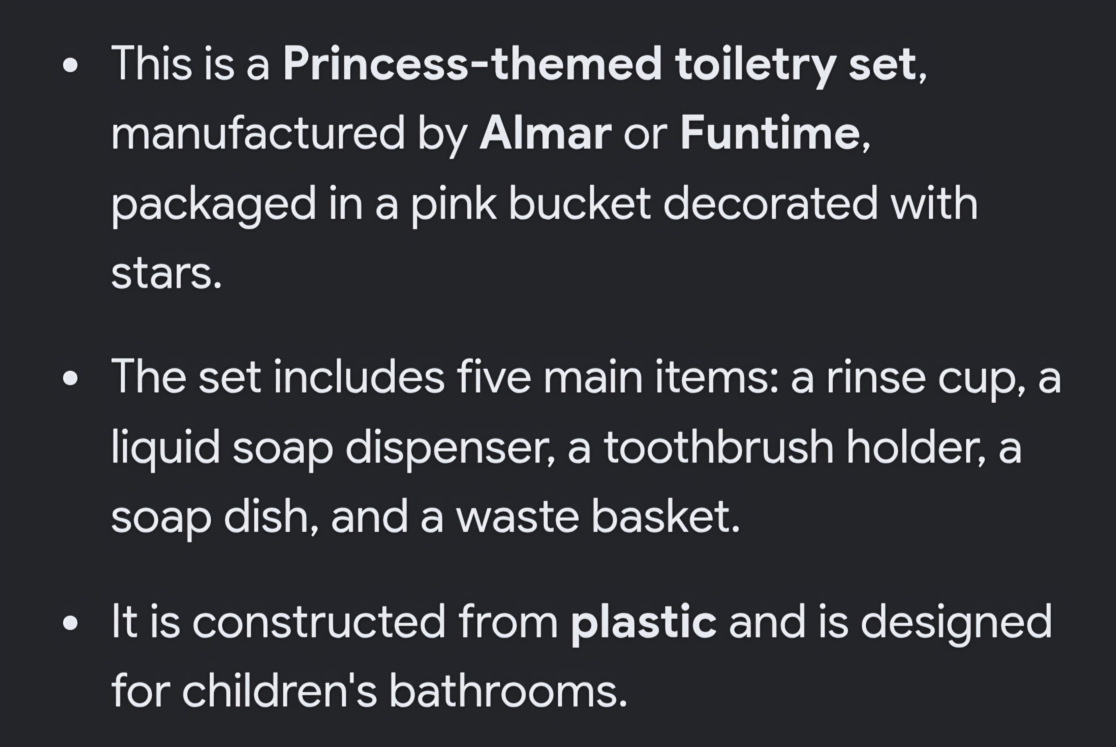 Princesse Toiletry set 5 piece set