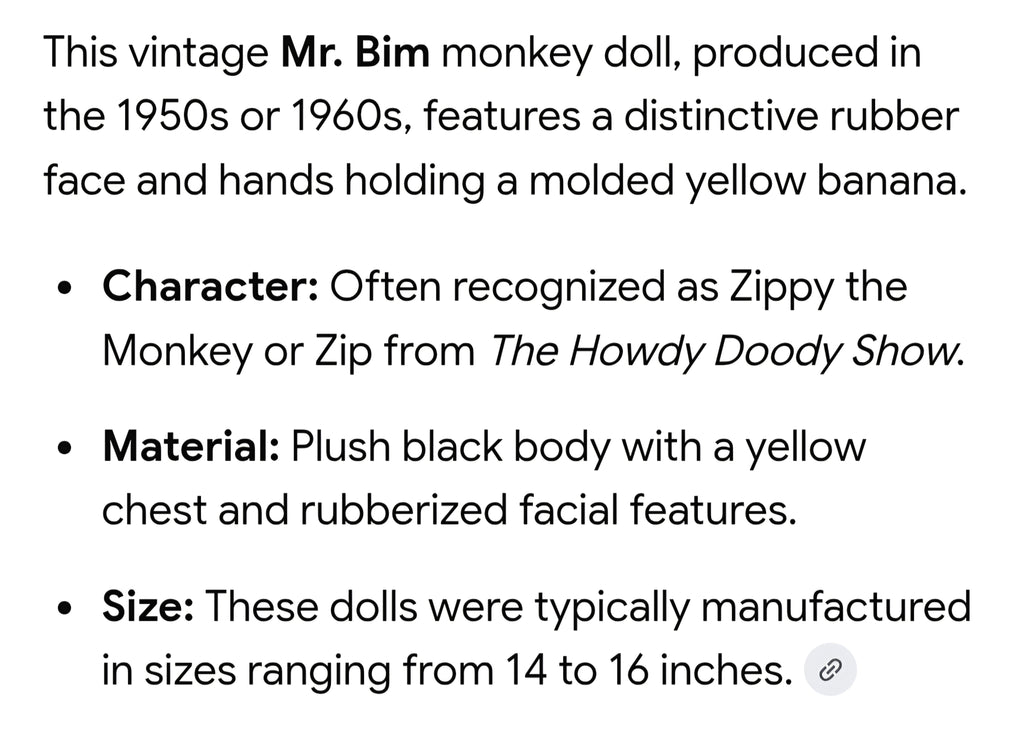 Mr. BIM OR ZIPPY From the howdy doody show