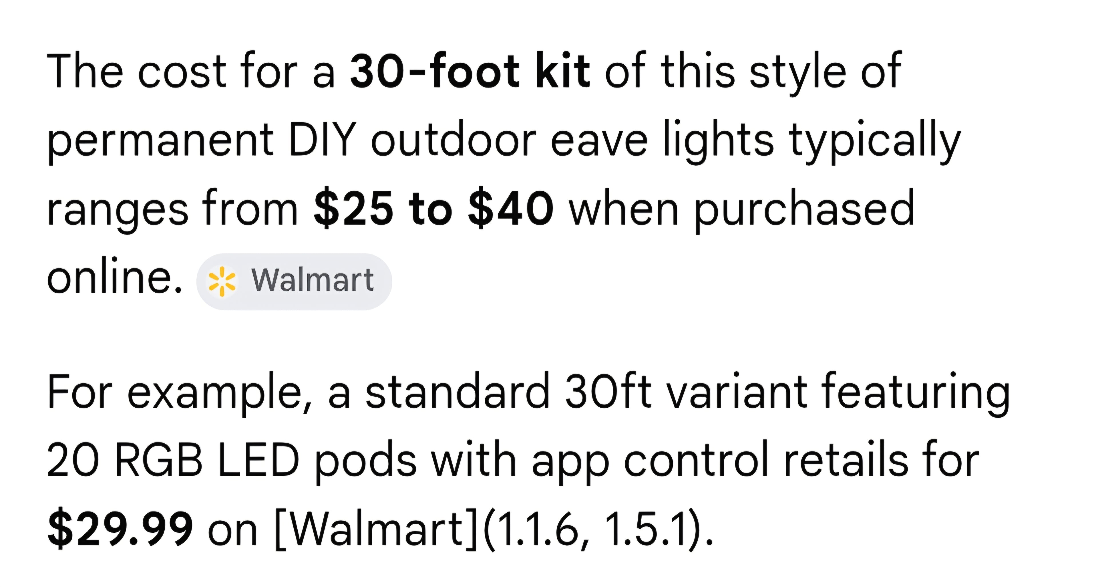 Permanent outdoor lights 30ft
