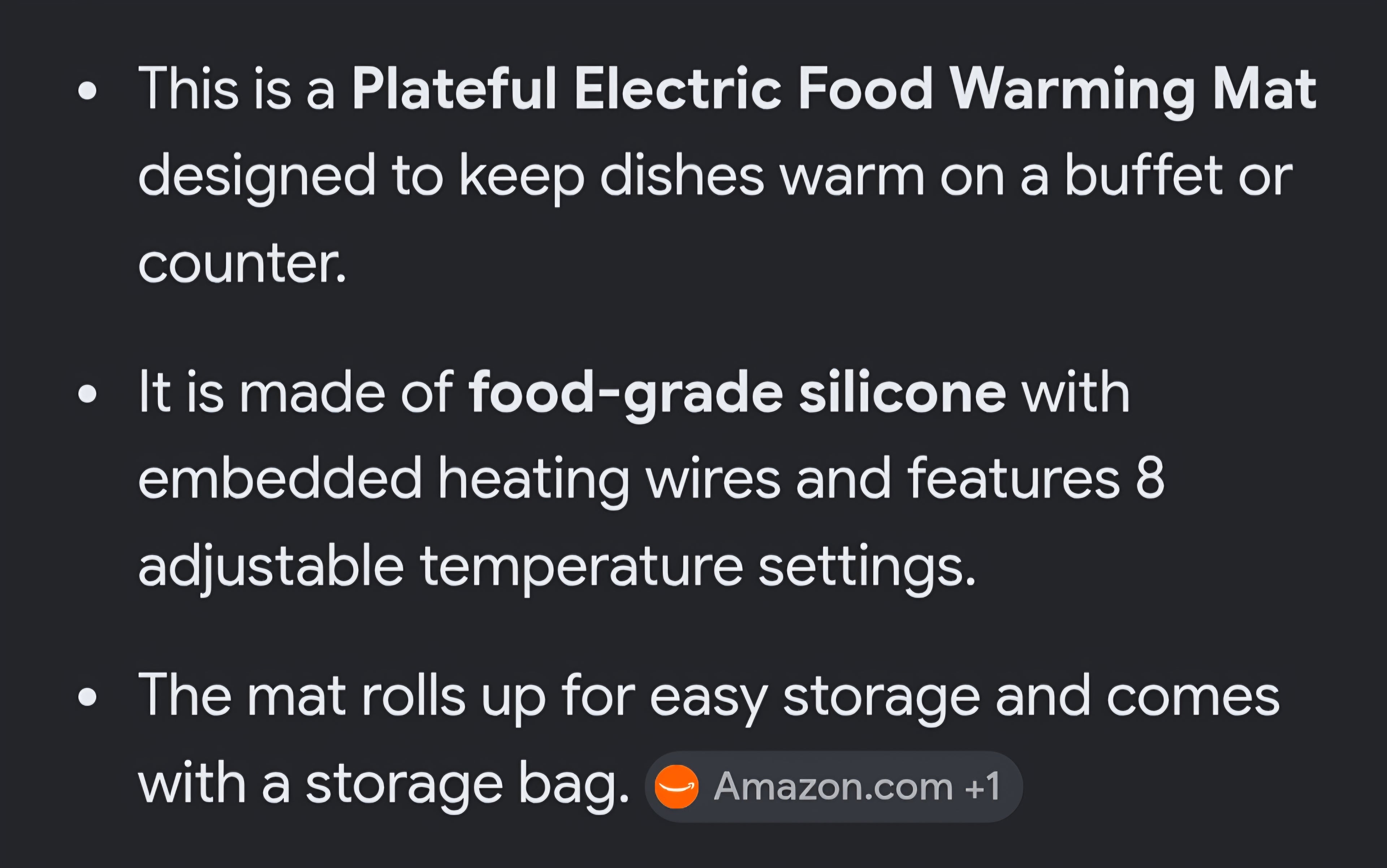 Plateful food warming mat
