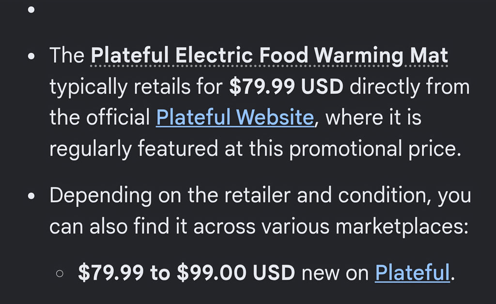 Plateful food warming mat