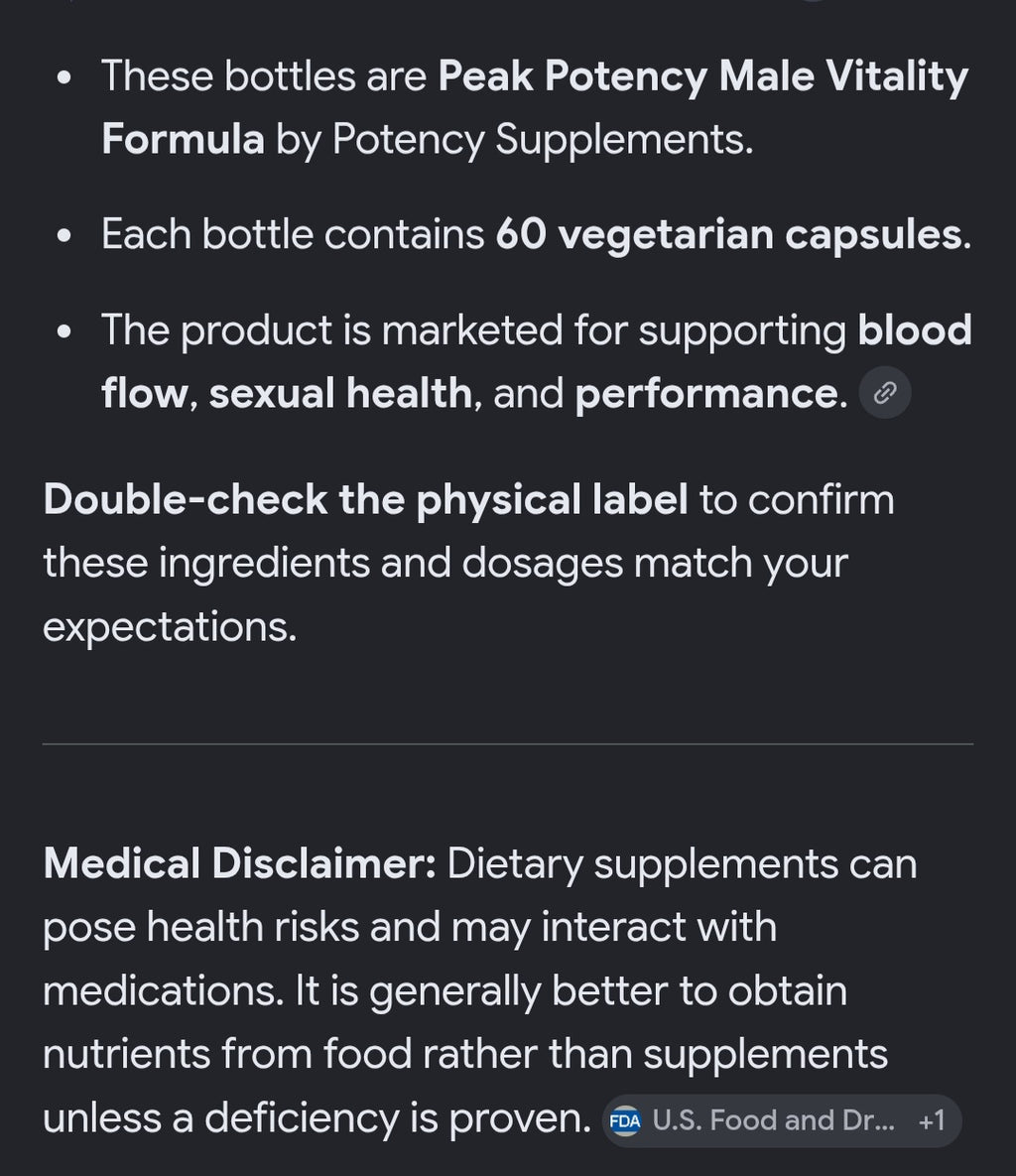 Peak potency for men supplément