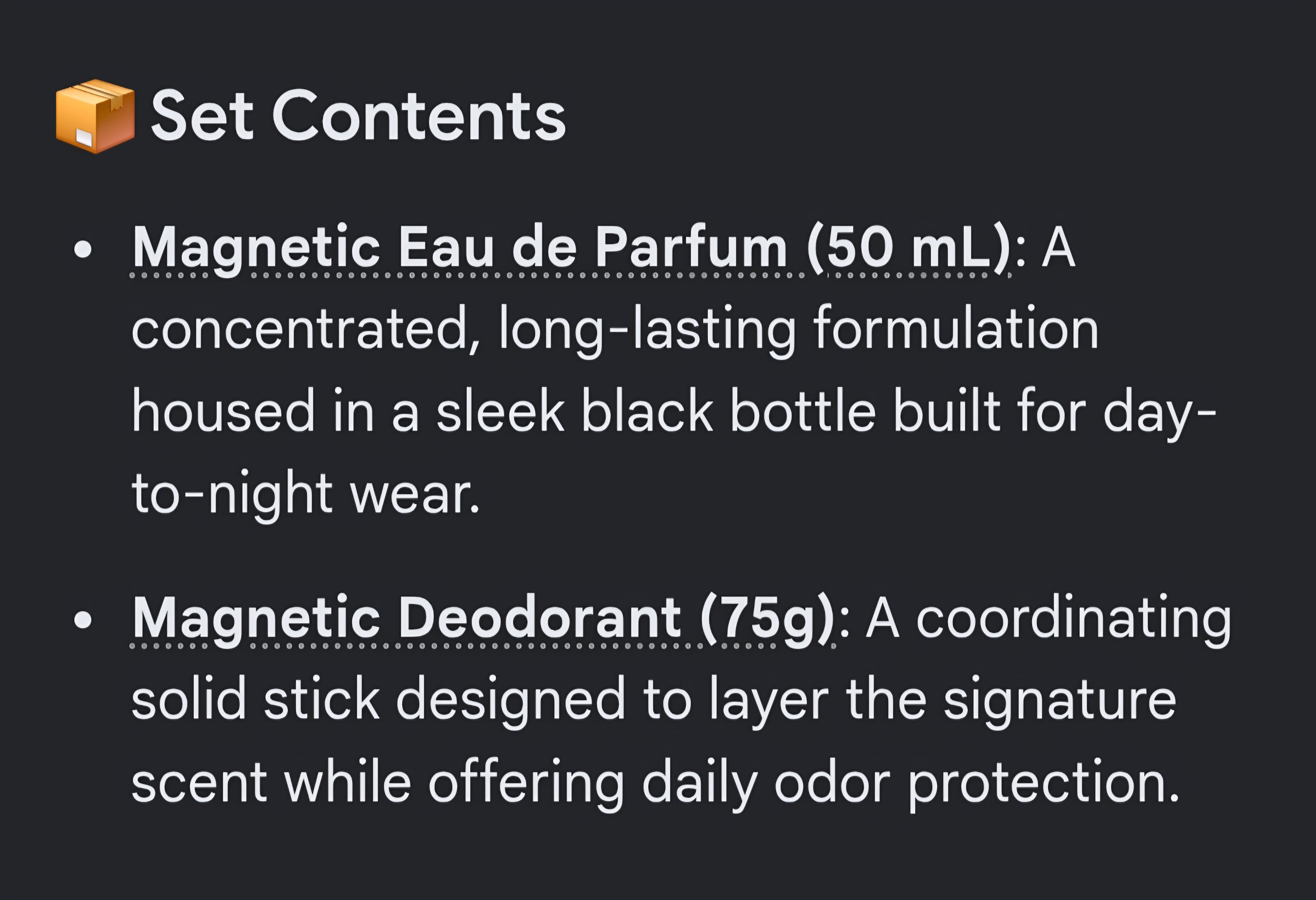 MAGNETIC PARFUM AND DÉODORANT SET FOR MEN