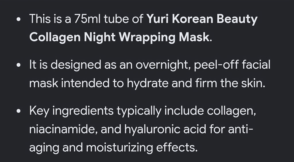 Yuri Night Wrapping Collagène Face Mask