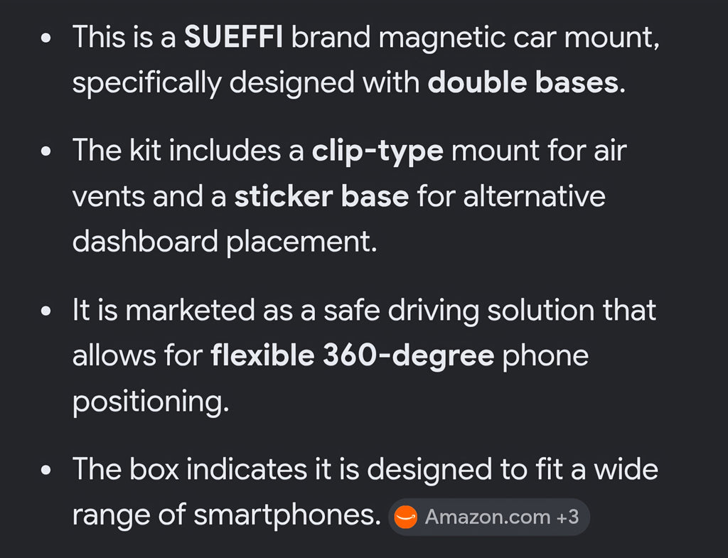 SUEFFI Magnetic car phone mount fits a wide rangé of smart phones