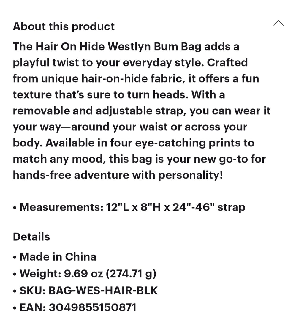 The Hair on Hide Weastern Bum Bag by Pretty Simple in Black